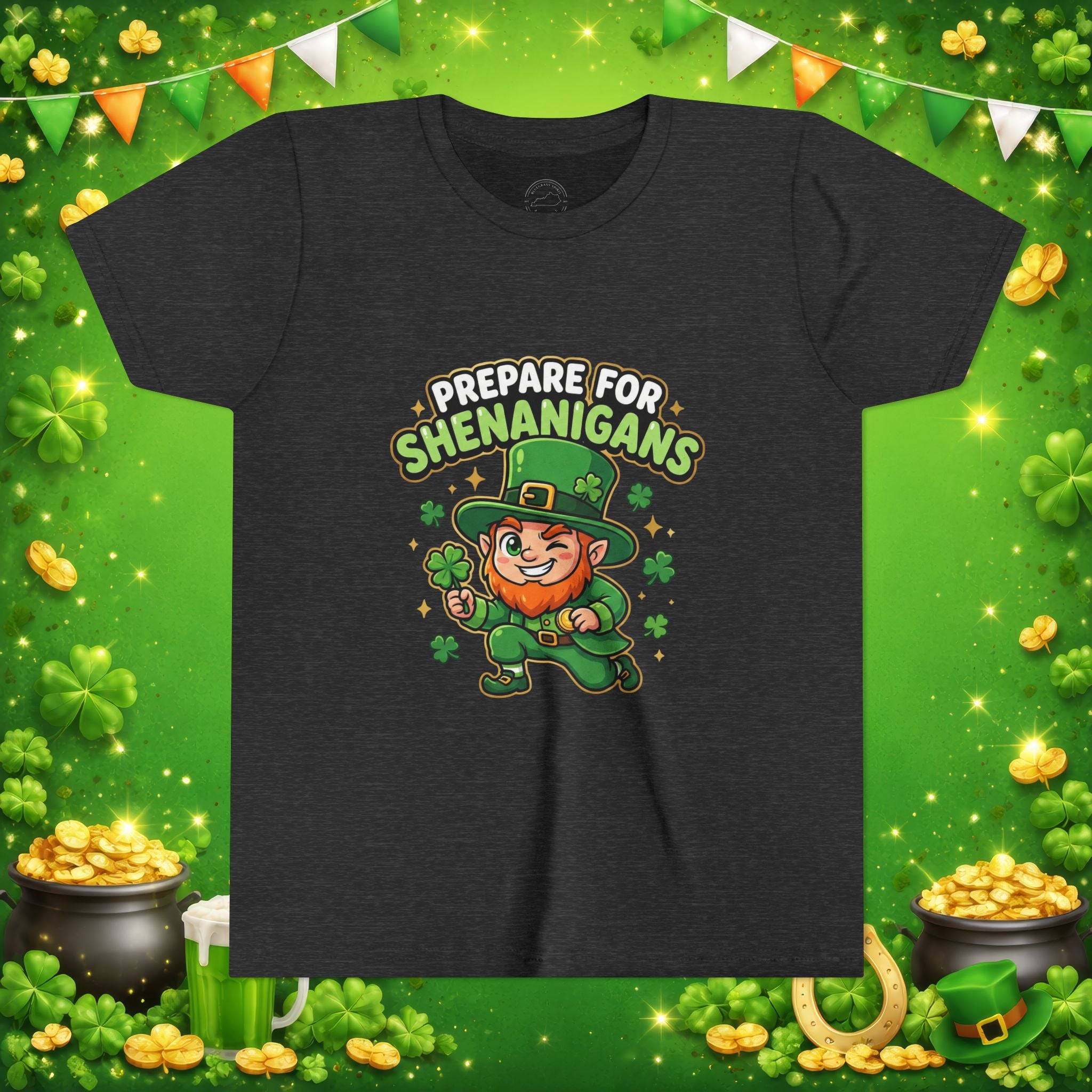 Prepare For Shenanigans Youth T-Shirt – Funny St. Patrick’s Day Leprechaun Shirt for Kids