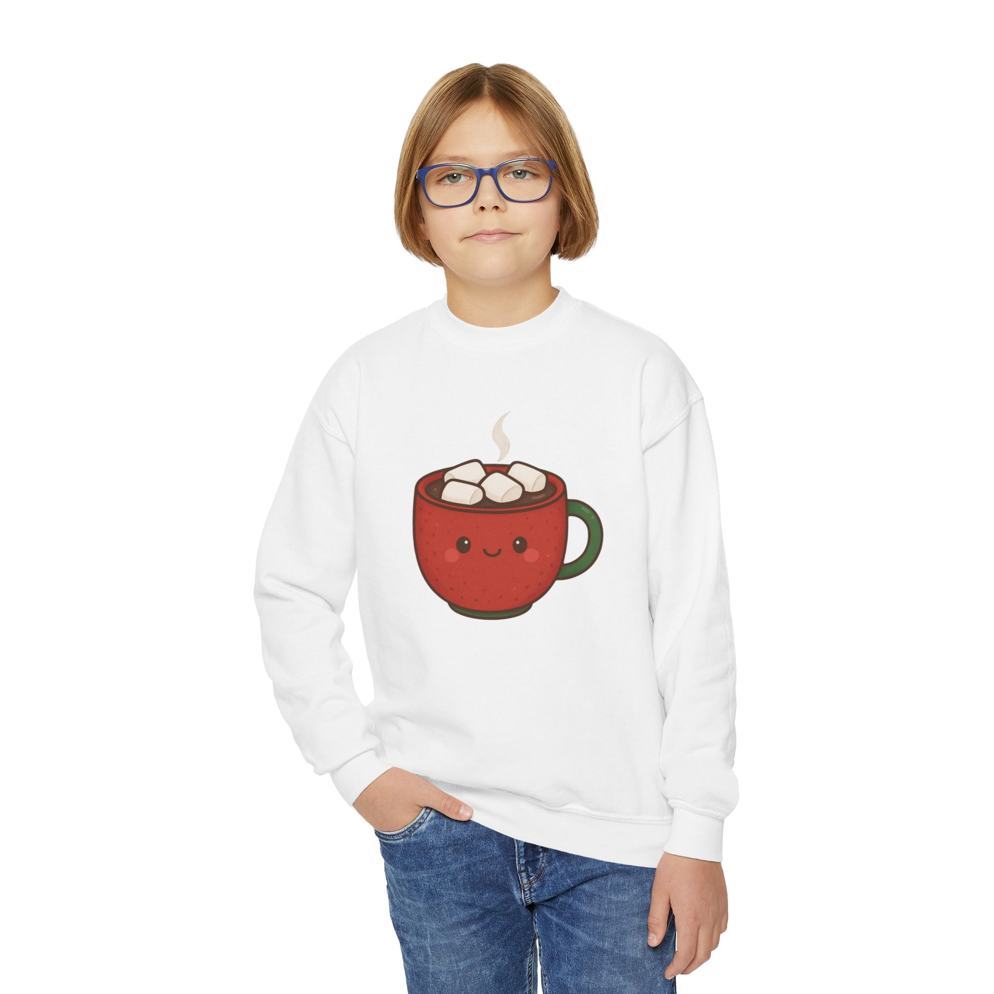 🎄 Cuddly Cocoa Youth Sweatshirt – Cozy Christmas Hot Chocolate Design