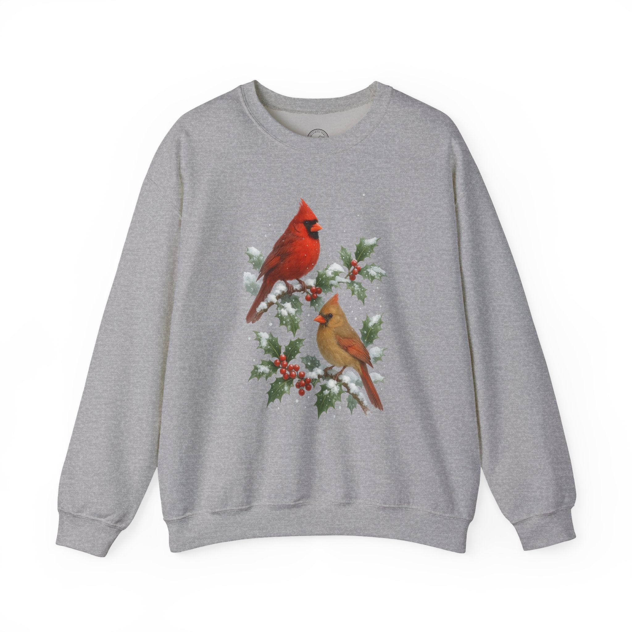 Winter Cardinals Christmas Sweatshirt – Cozy Holiday Birds on Holly Branches