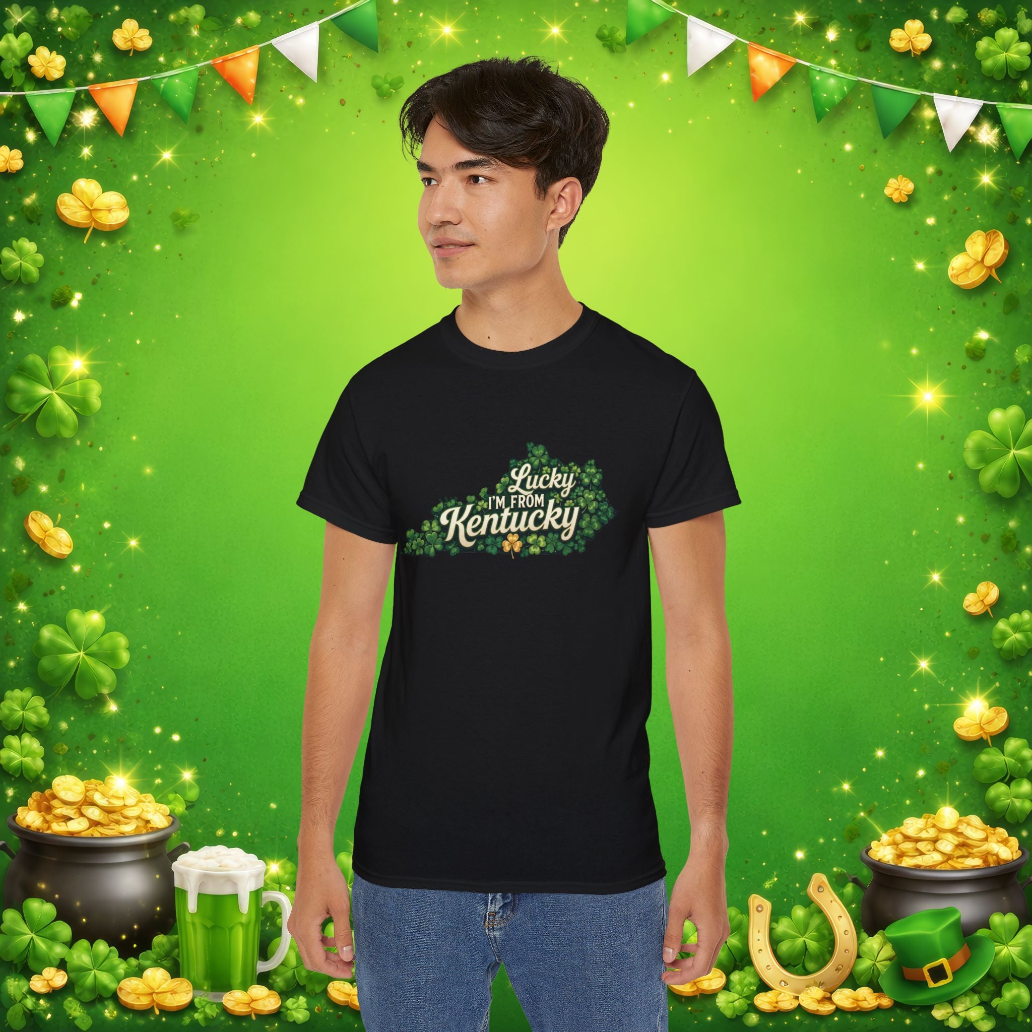 Lucky I’m From Kentucky T-Shirt – St. Patrick’s Day Shamrock Kentucky Shirt – Irish Bluegrass Pride Graphic Tee