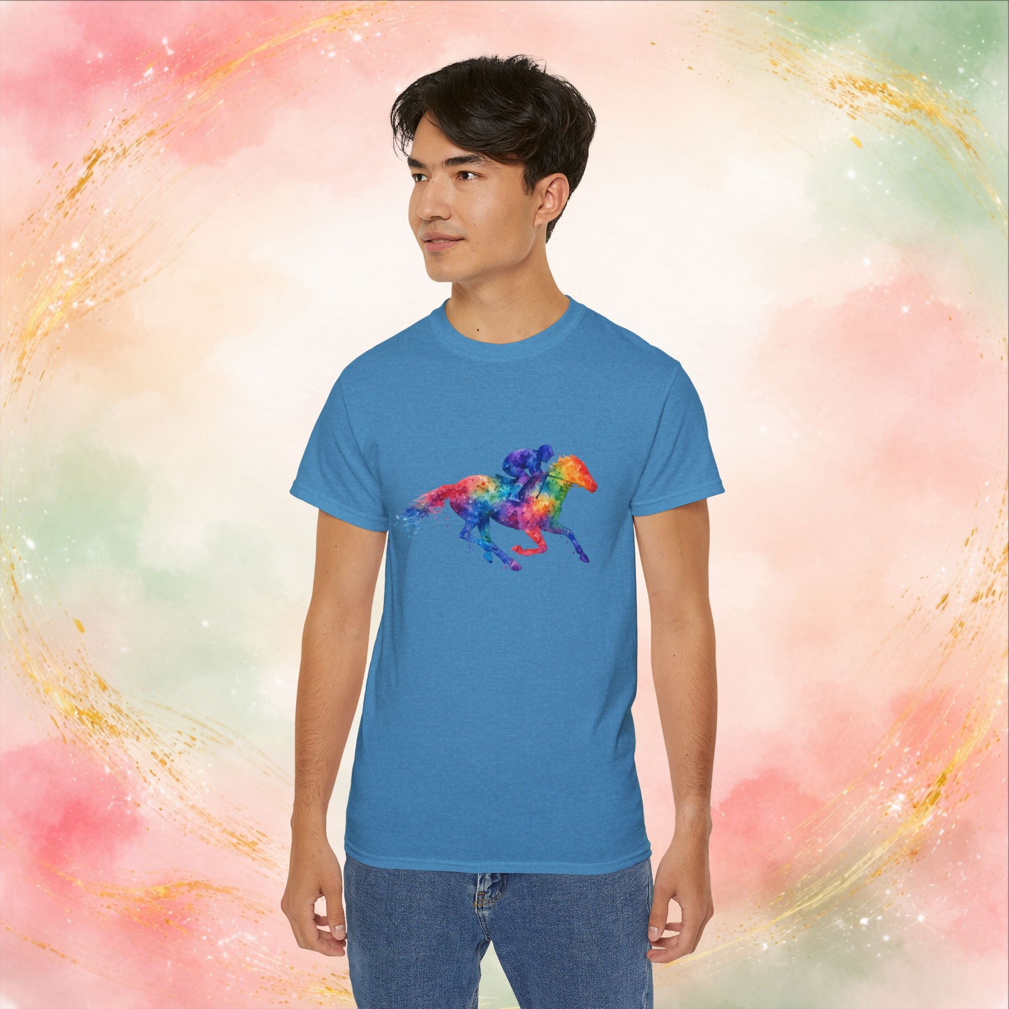 Kentucky Derby Watercolor Horse & Jockey T-Shirt | Colorful Race Day Graphic Tee