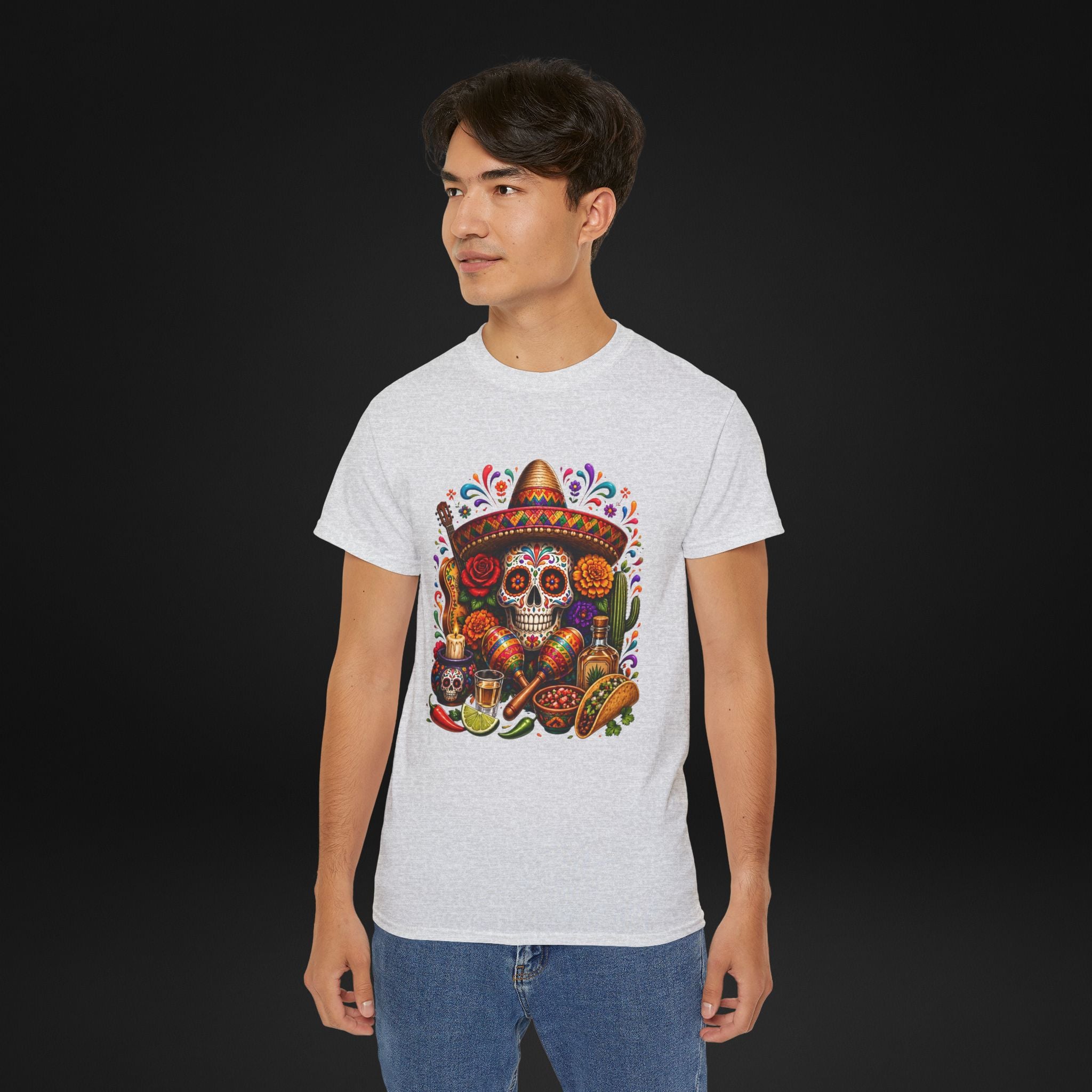 Cinco de Mayo Sugar Skull T-Shirt – Fiesta Sombrero Taco & Tequila Graphic Tee