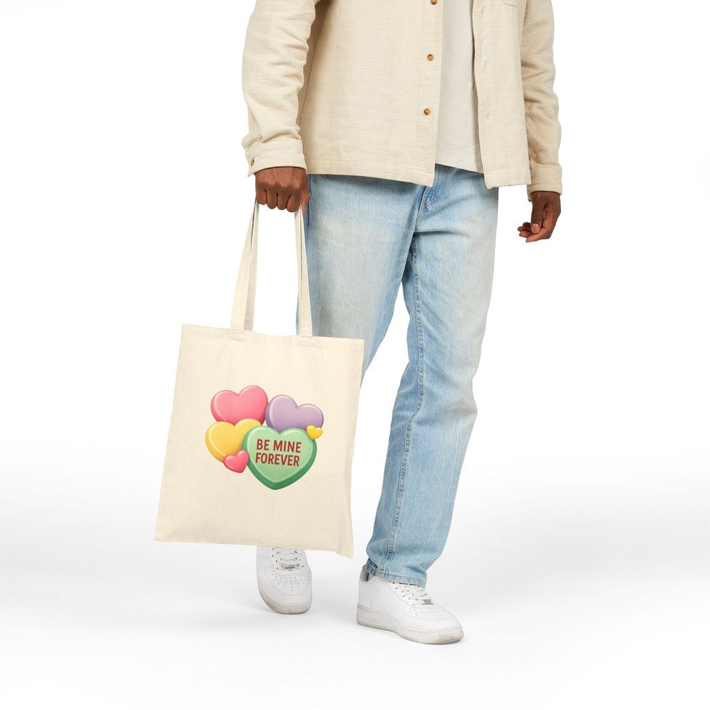 Be Mine Forever Valentine’s Day Canvas Tote Bag – Cute Candy Heart Love Tote | Romantic Gift for Him or Her