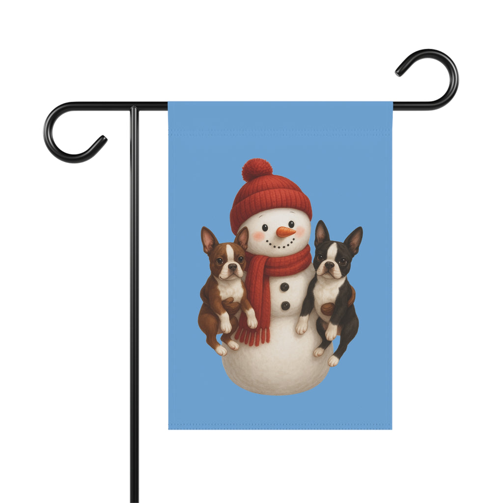 Snowman with Boston Terriers Garden Flag - Festive Holiday Yard Décor
