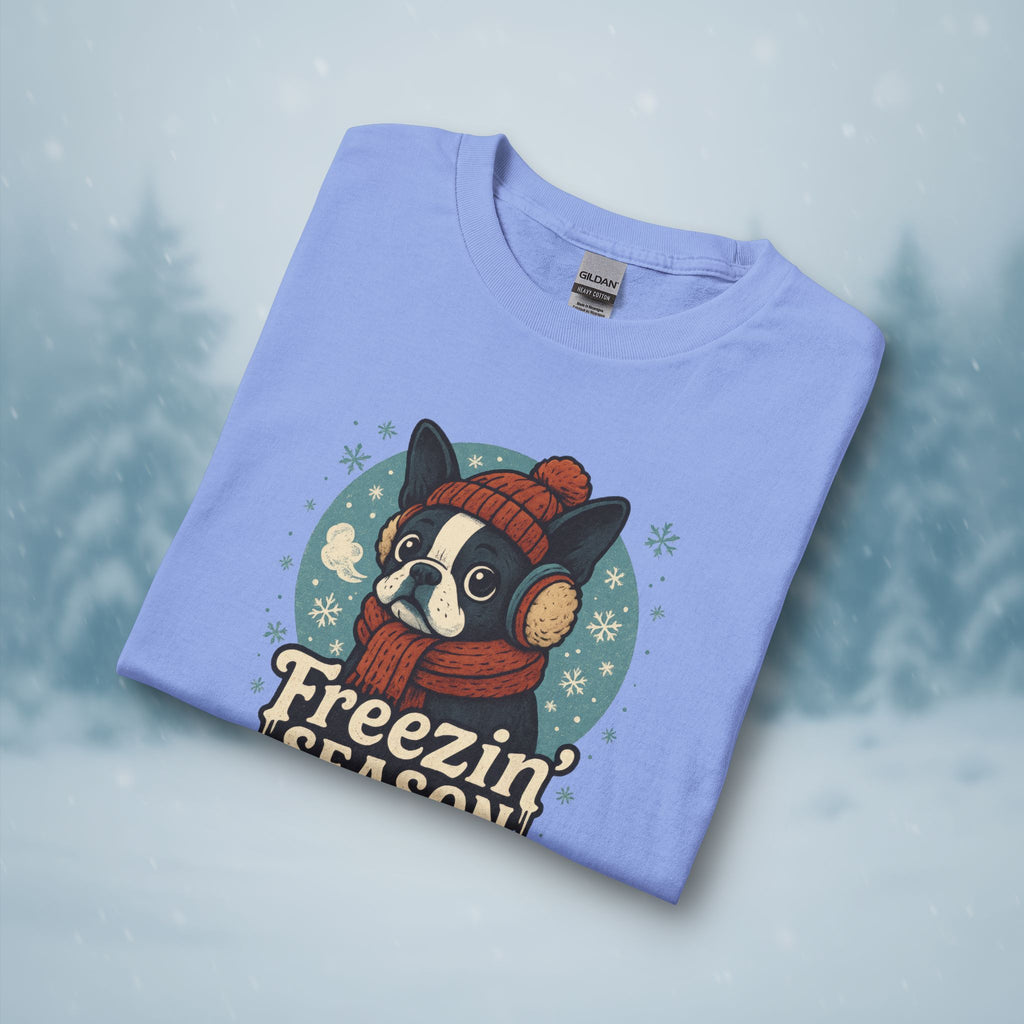 Freezin’ Season Boston Terrier Winter Long Sleeve Shirt – Cute Dog Lover Cold Weather Tee