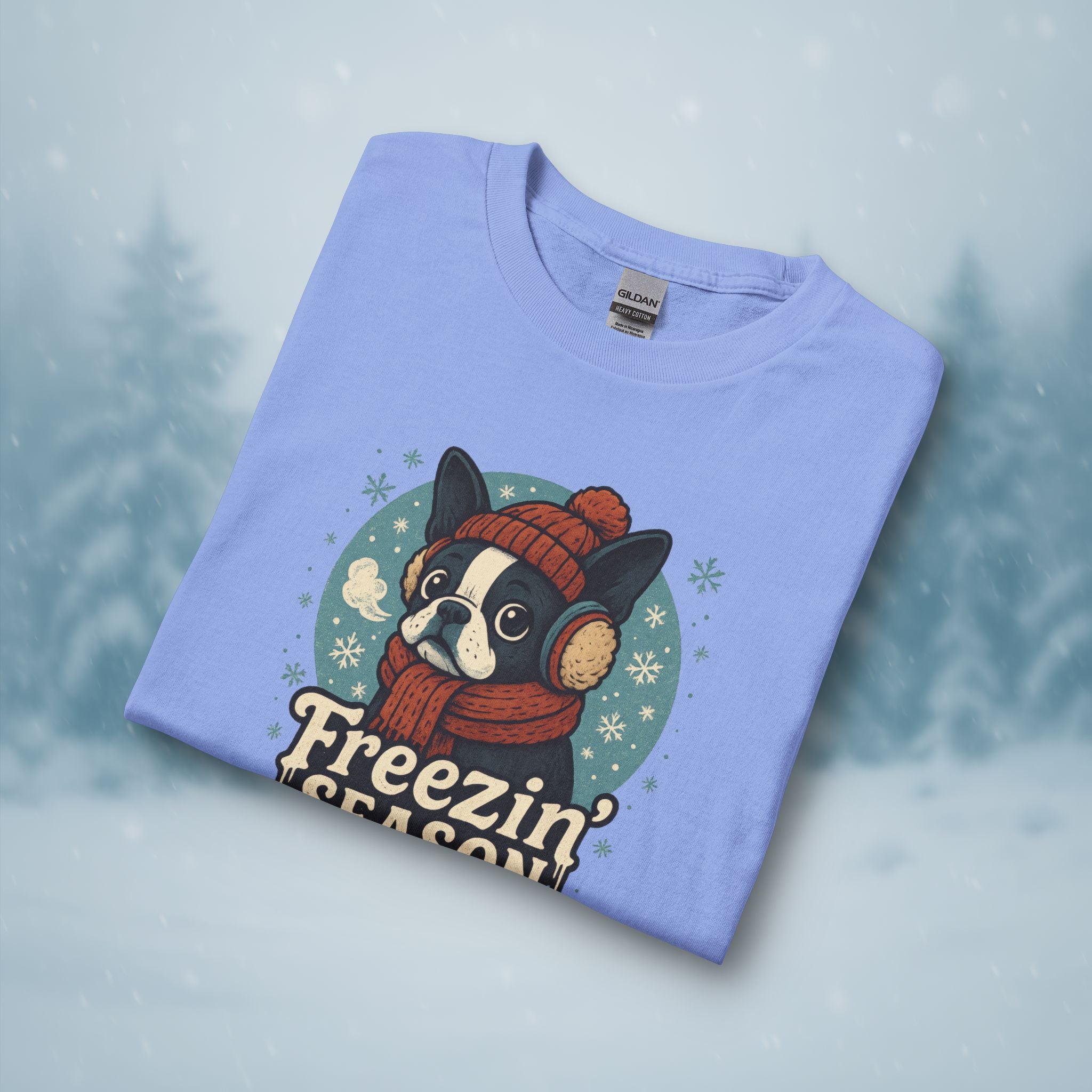 Freezin’ Season Boston Terrier Winter Long Sleeve Shirt – Cute Dog Lover Cold Weather Tee