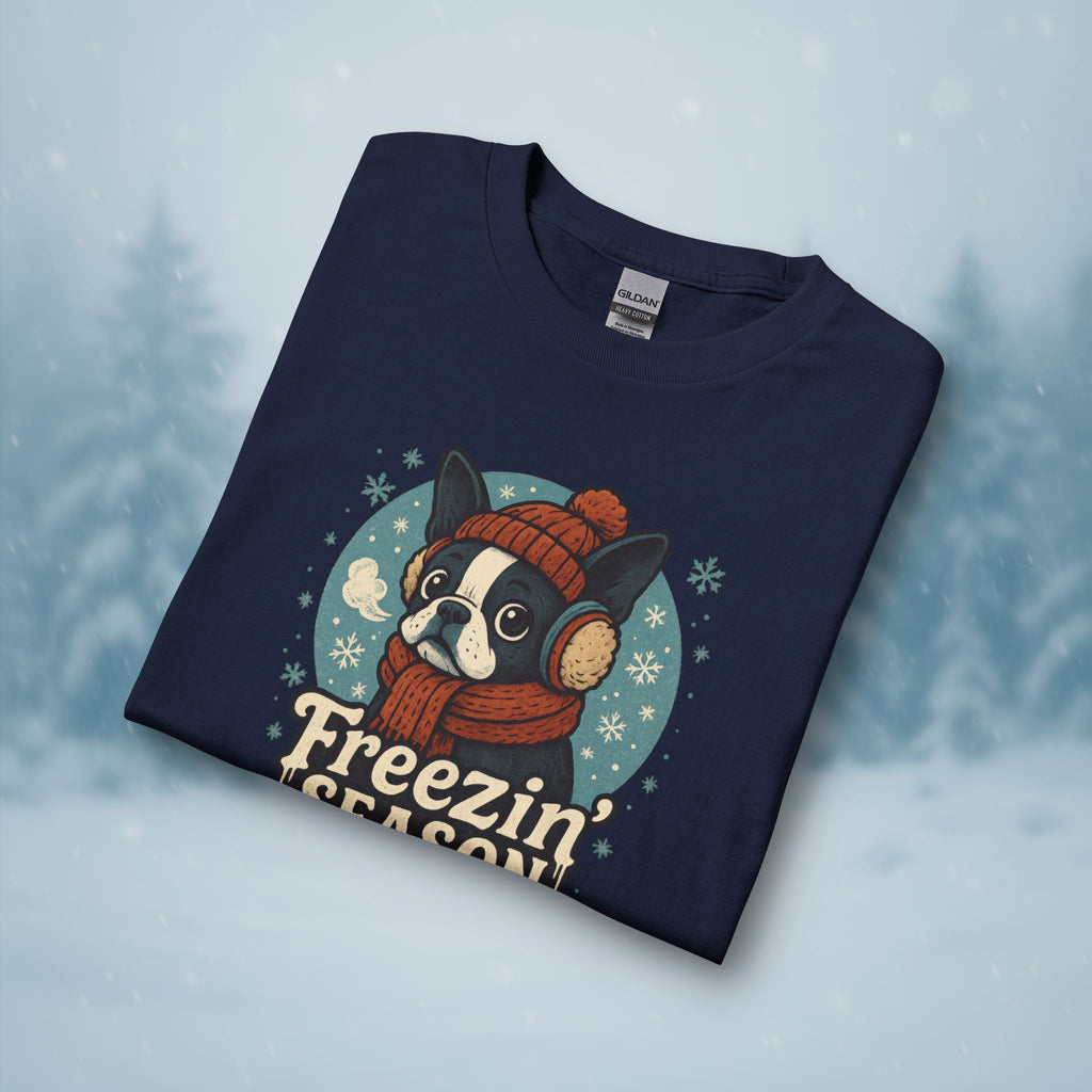 Freezin’ Season Boston Terrier Winter Long Sleeve Shirt – Cute Dog Lover Cold Weather Tee