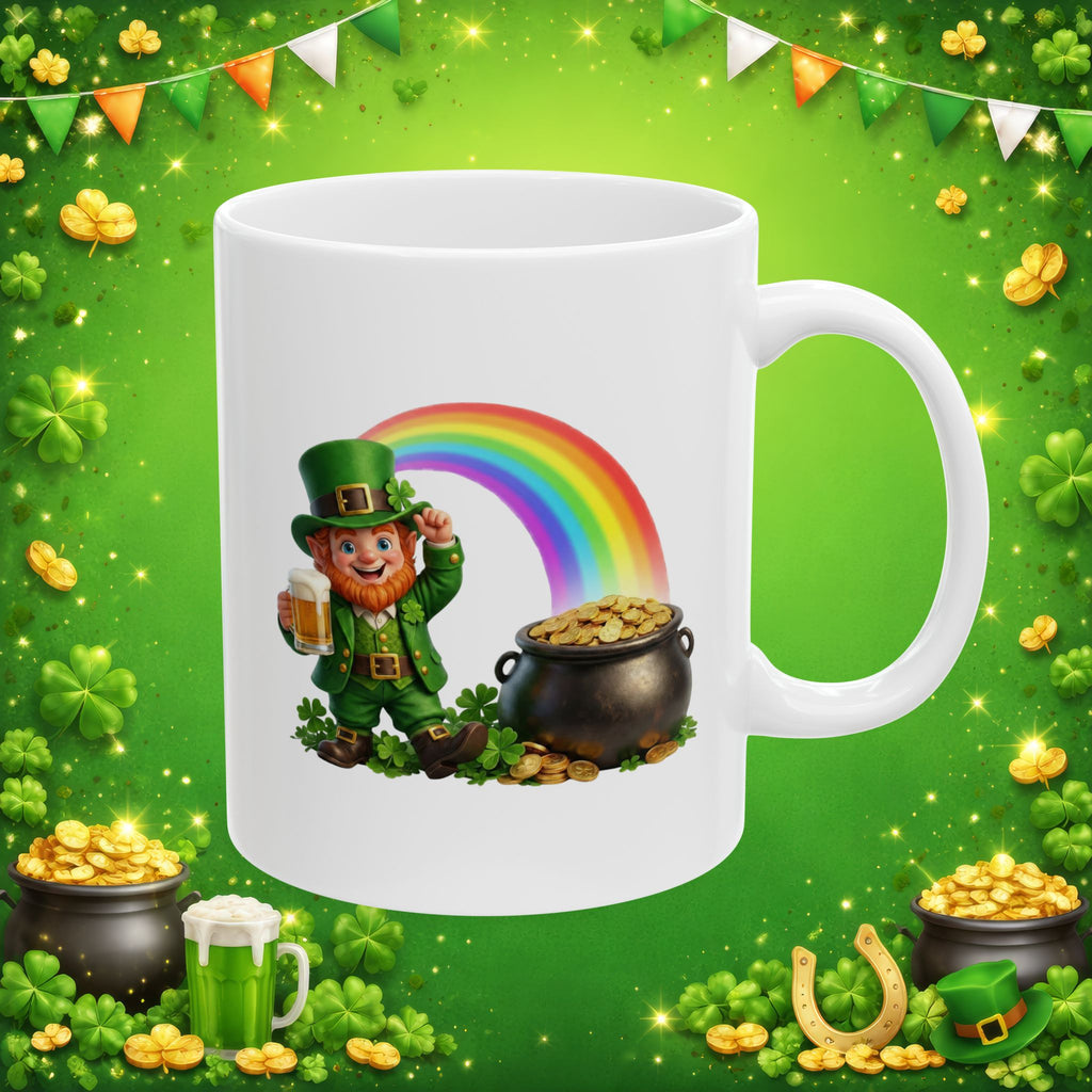 Lucky Leprechaun Rainbow Gold St. Patrick’s Day Coffee Mug | Irish Beer & Shamrock Cup