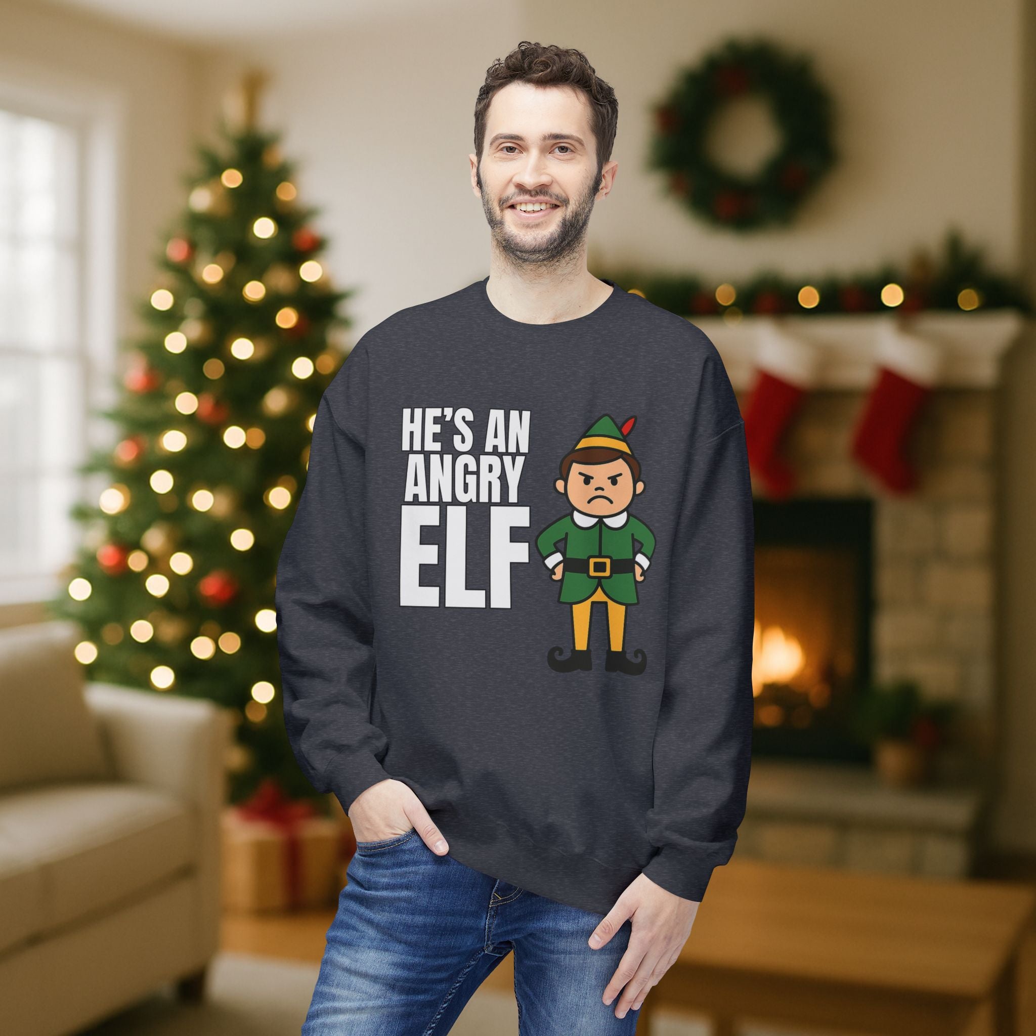 He’s an Angry Elf Christmas Sweatshirt – Funny Holiday Elf Graphic | Festive Unisex Crewneck