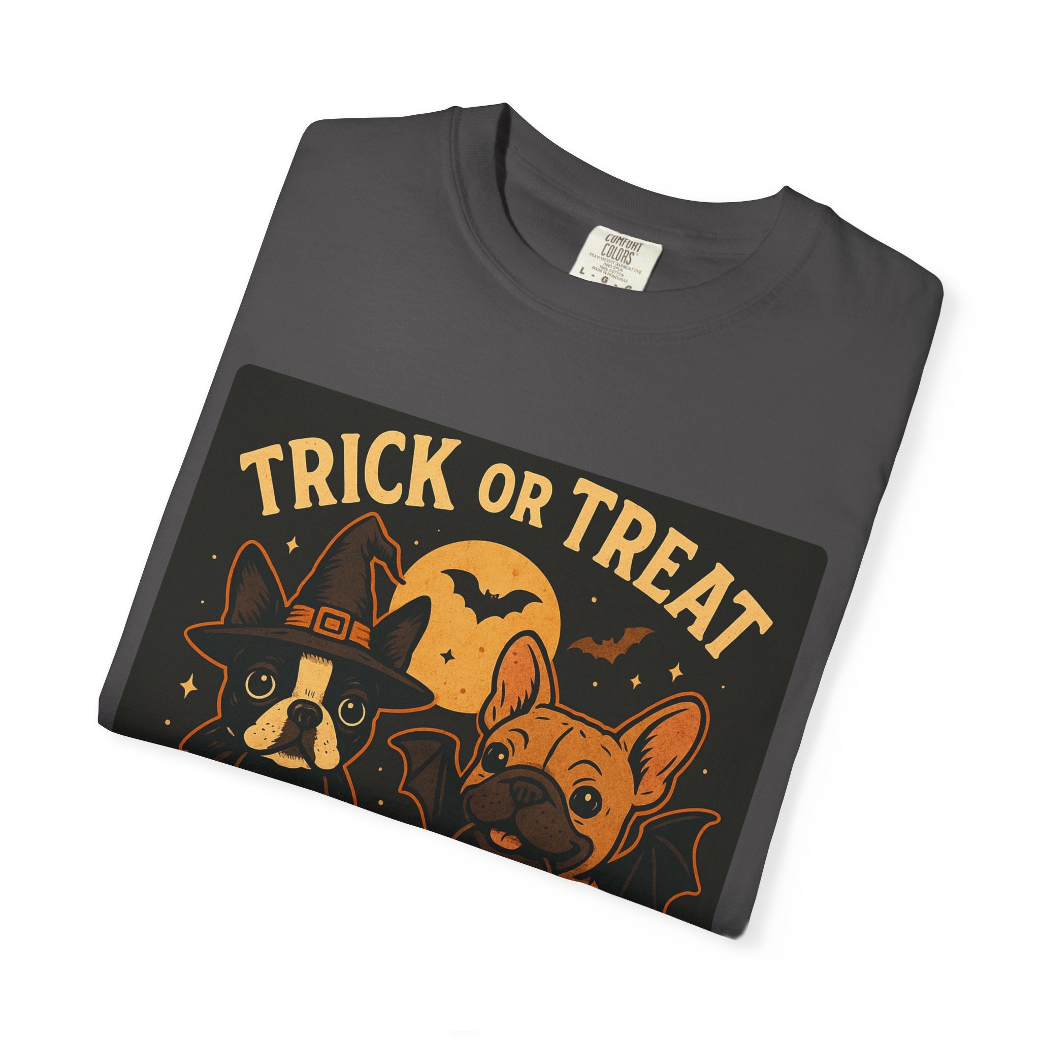 Trick or Treat Boston Terrier & Frenchie Halloween Shirt (Adult Unisex)