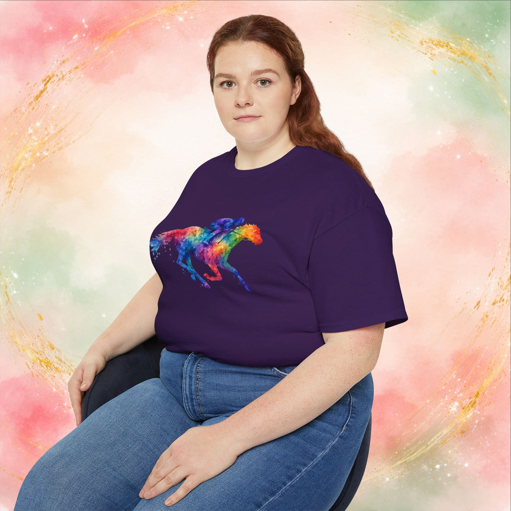 Kentucky Derby Watercolor Horse & Jockey T-Shirt | Colorful Race Day Graphic Tee