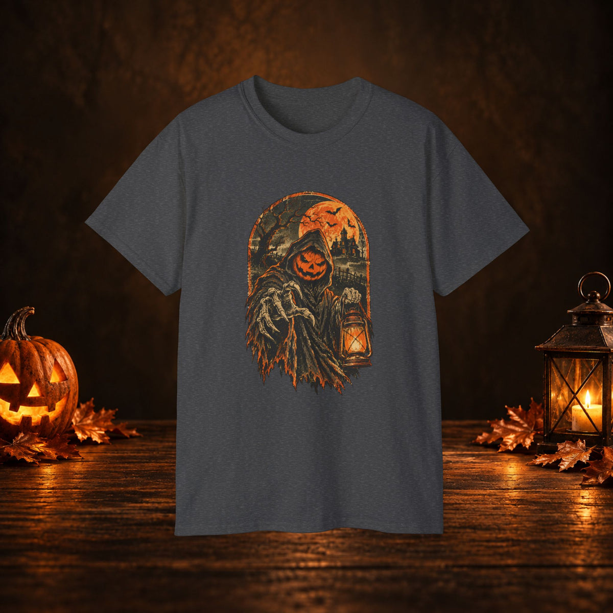 Halloween Pumpkin Scarecrow Tee — Spooky Lantern Jack-O'-Lantern Graphic Shirt