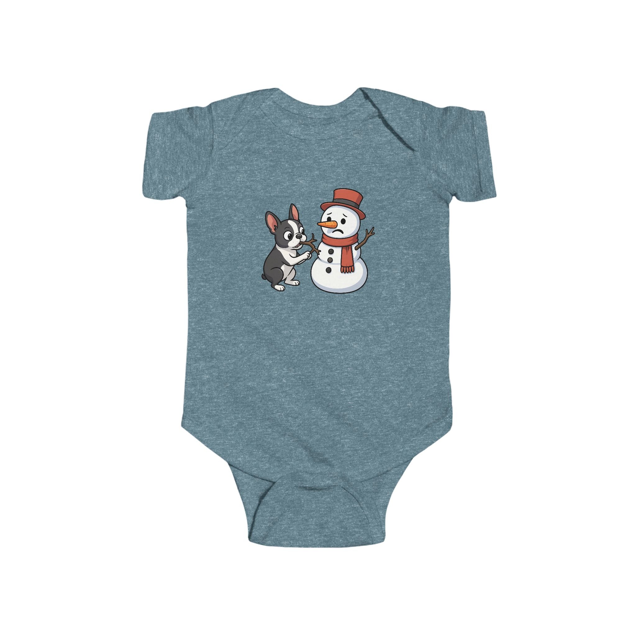 Boston Terrier & Snowman Christmas Baby Bodysuit
