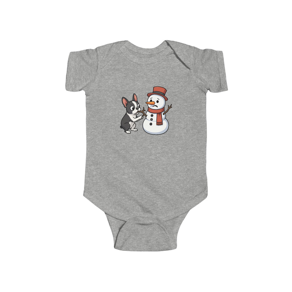 Boston Terrier & Snowman Christmas Baby Bodysuit