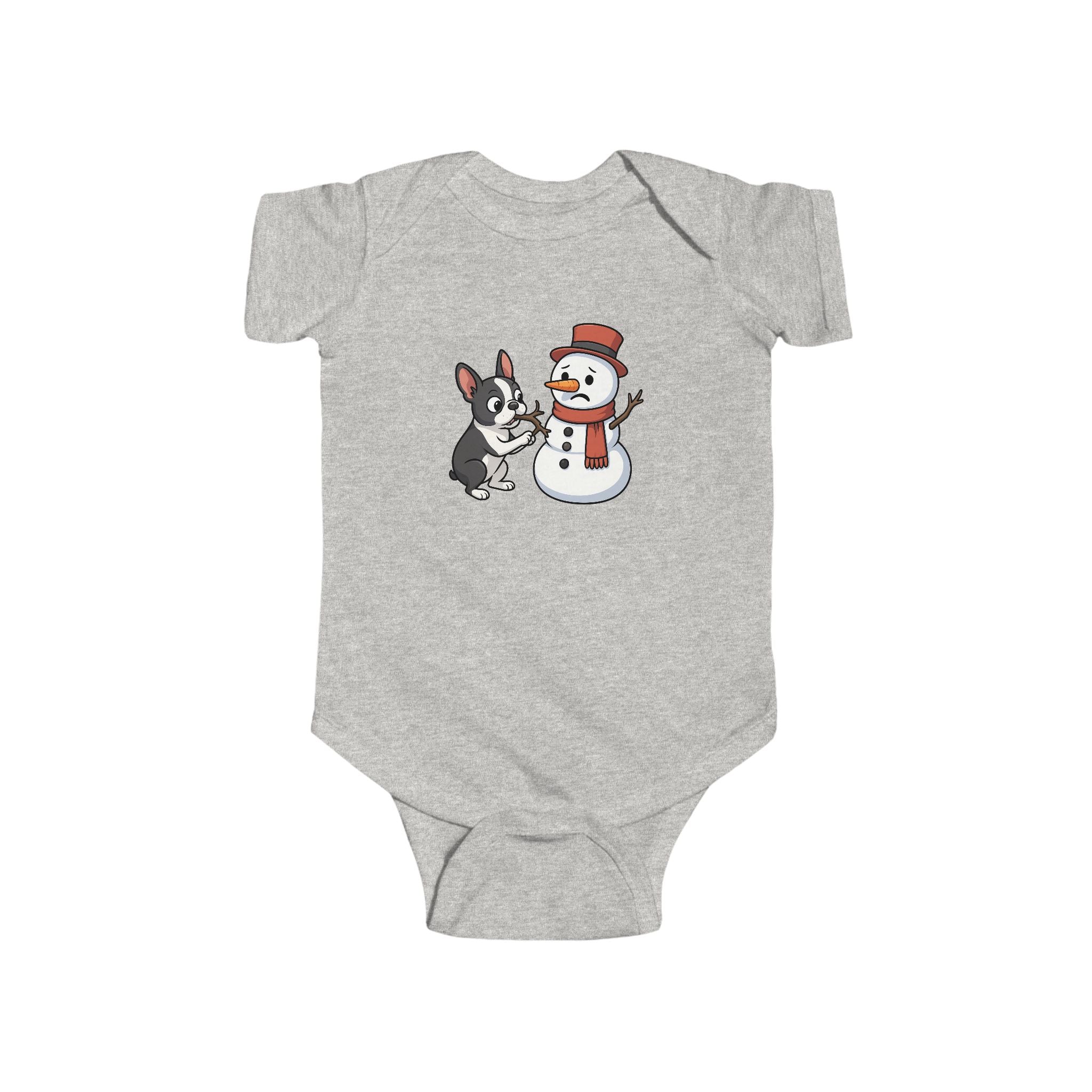 Boston Terrier & Snowman Christmas Baby Bodysuit