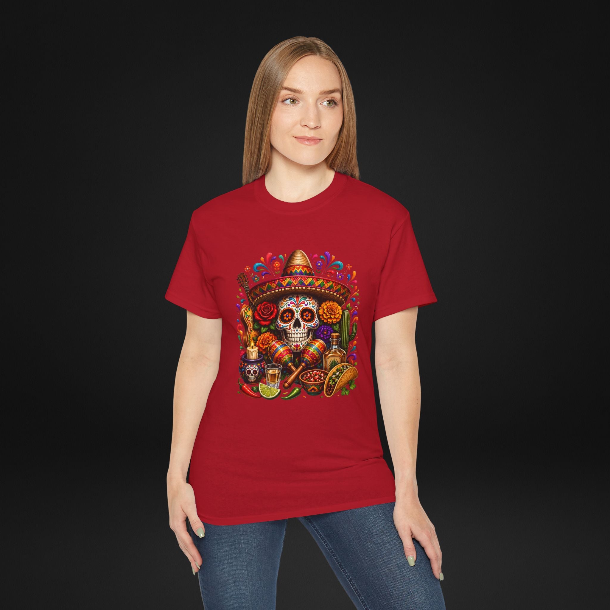 Cinco de Mayo Sugar Skull T-Shirt – Fiesta Sombrero Taco & Tequila Graphic Tee