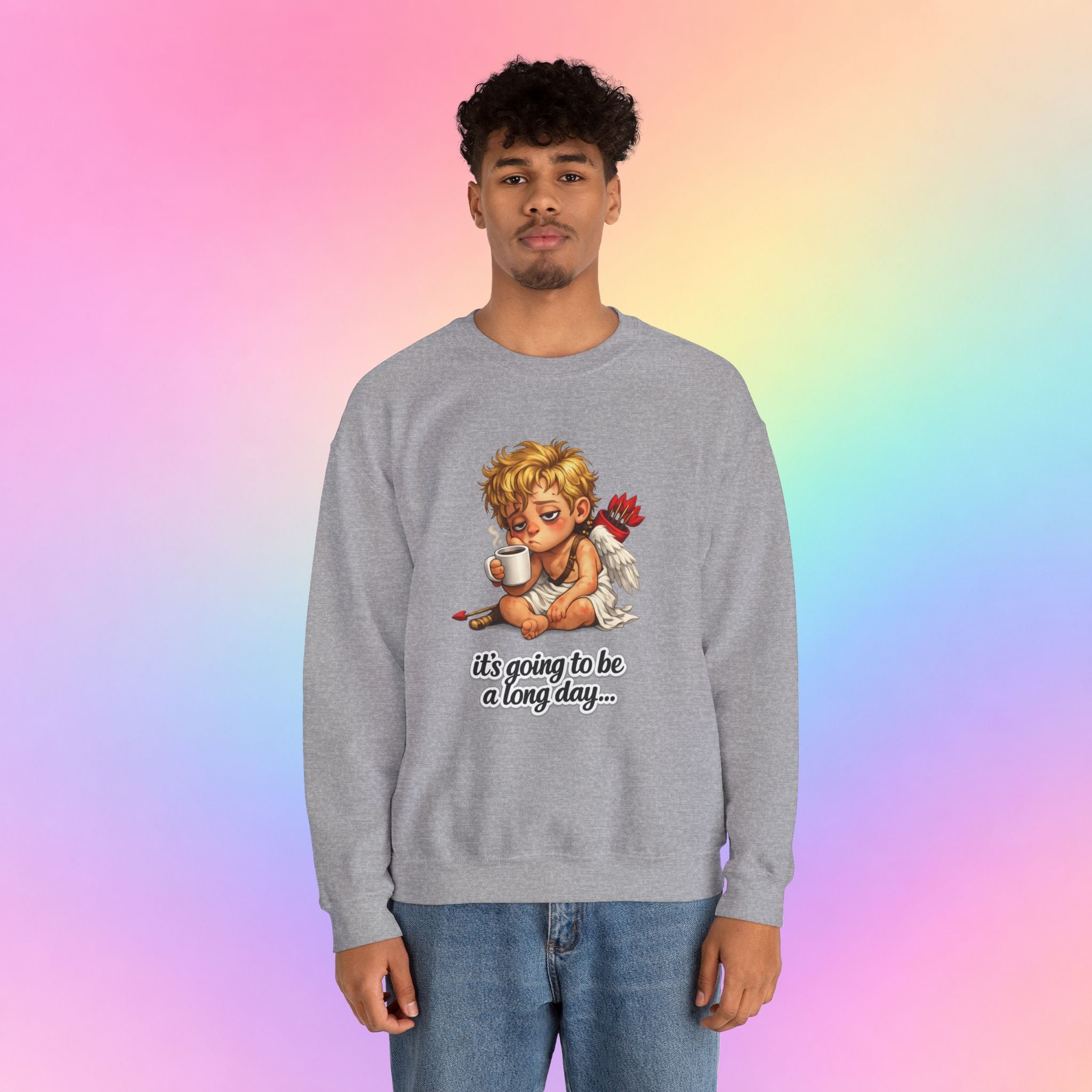 It’s Going to Be a Long Day Cupid Valentine’s Day Sweatshirt – Funny Coffee Angel Pullover