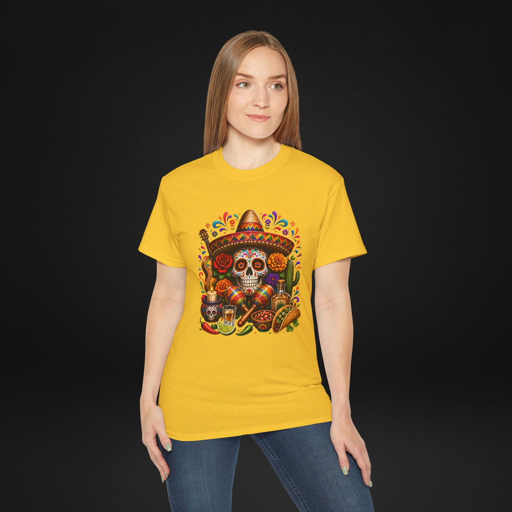 Cinco de Mayo Sugar Skull T-Shirt – Fiesta Sombrero Taco & Tequila Graphic Tee