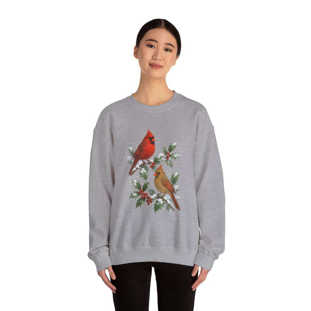 Winter Cardinals Christmas Sweatshirt – Cozy Holiday Birds on Holly Branches