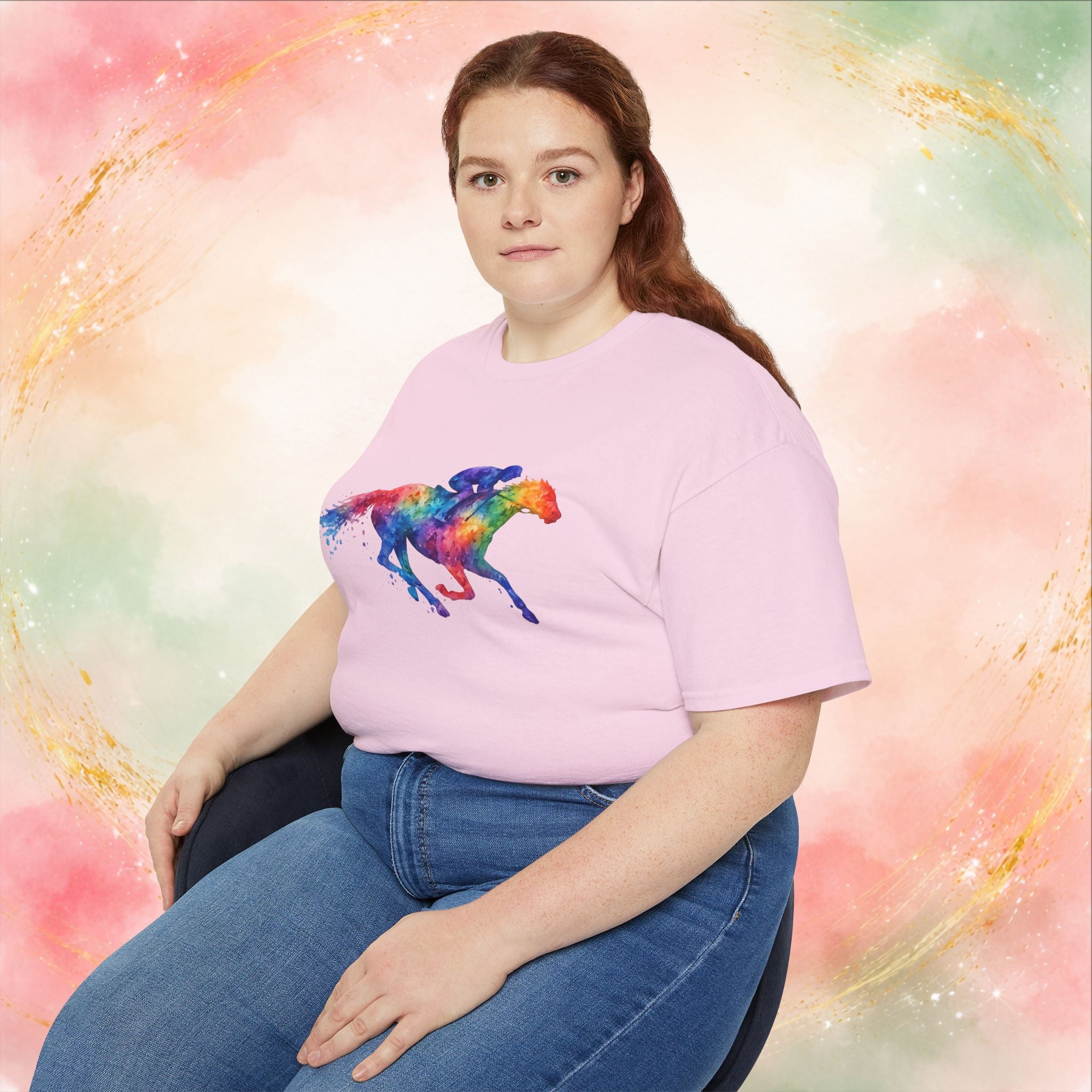 Kentucky Derby Watercolor Horse & Jockey T-Shirt | Colorful Race Day Graphic Tee