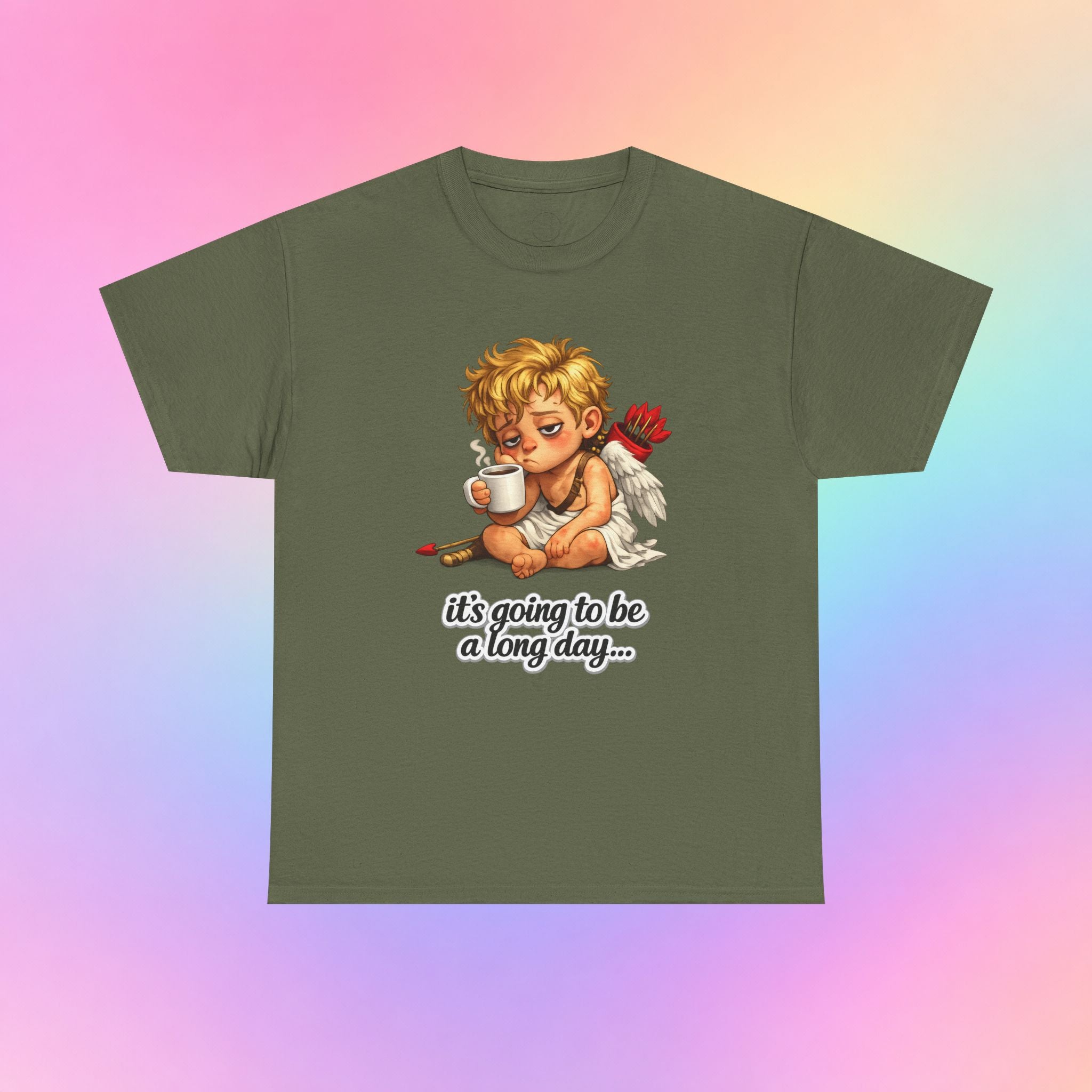 It’s Going to Be a Long Day Cupid Valentine’s Day T-Shirt – Funny Coffee Angel Tee