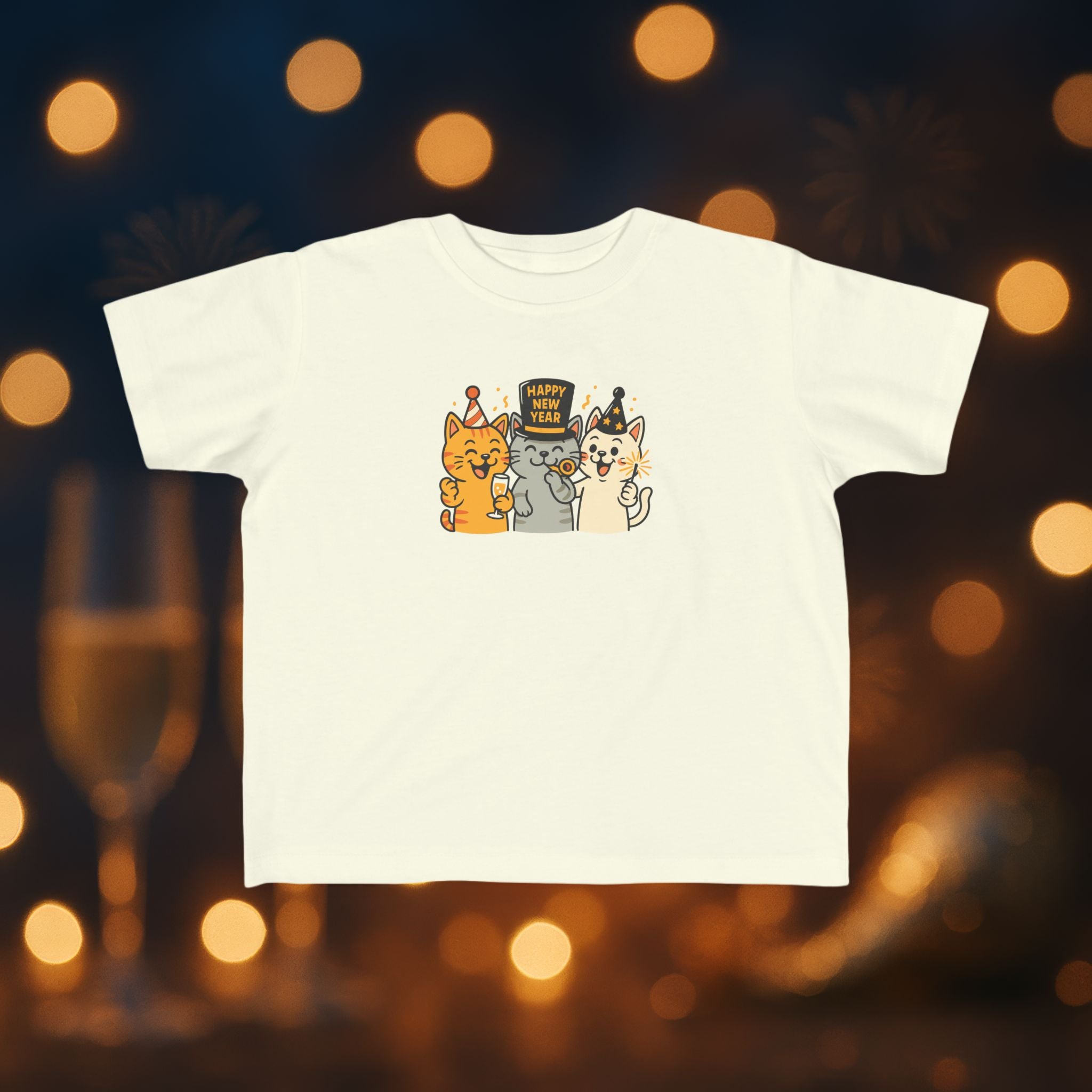 Happy New Year Cats Toddler T-Shirt – Cute Party Cats Shirt for Toddlers