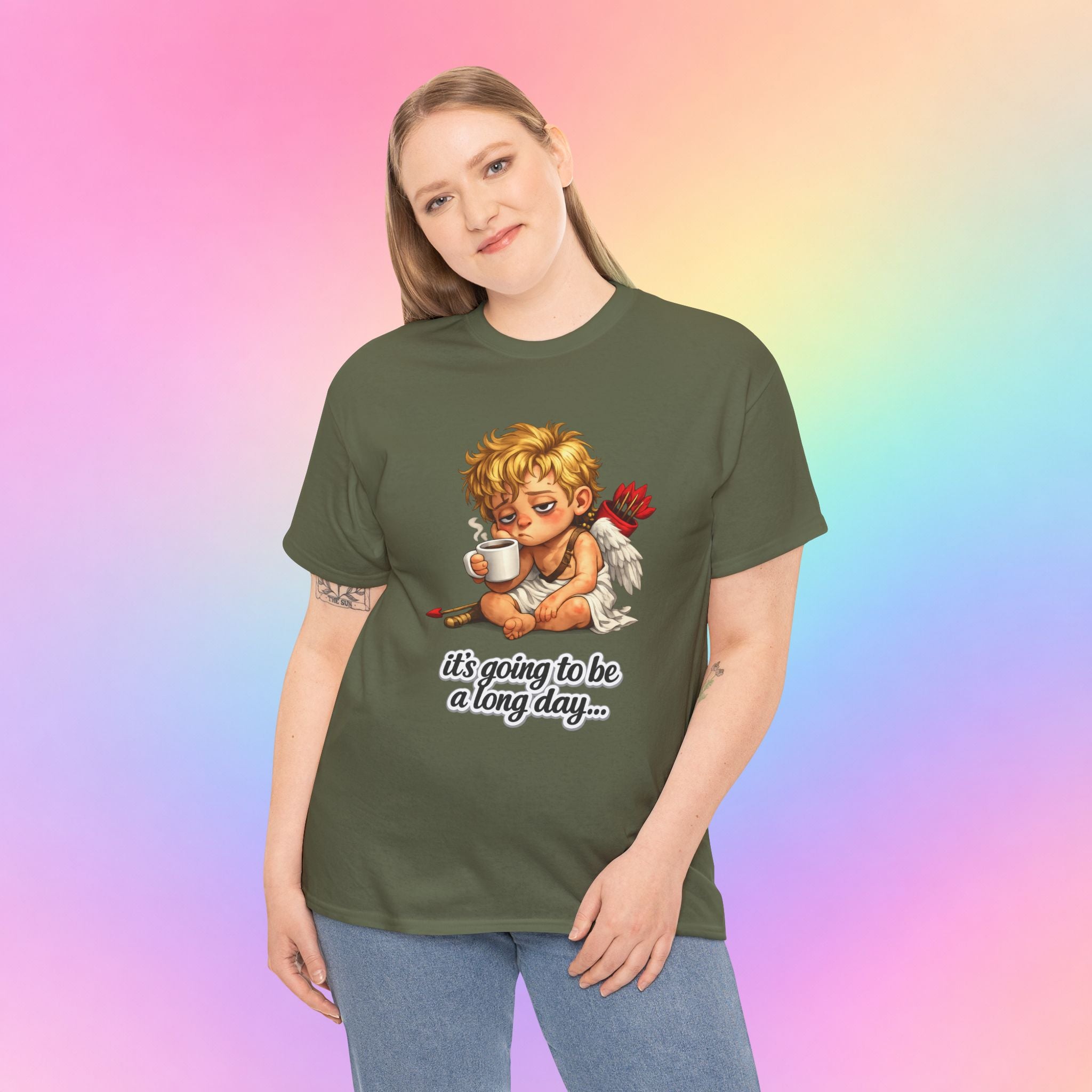 It’s Going to Be a Long Day Cupid Valentine’s Day T-Shirt – Funny Coffee Angel Tee