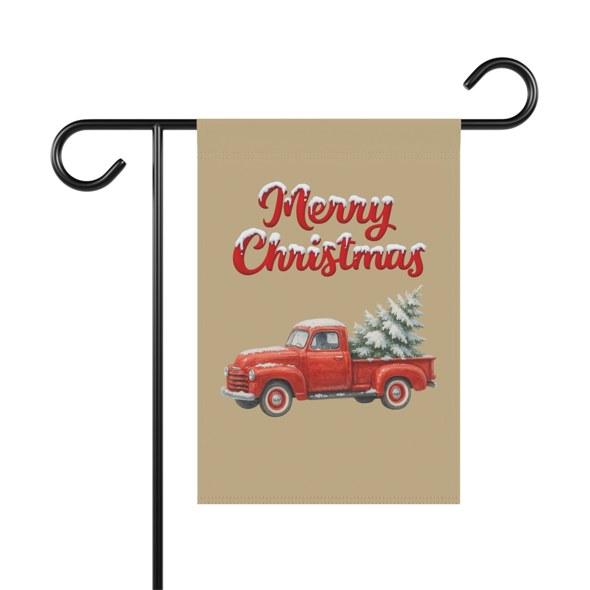 Merry Christmas Red Vintage Truck Garden Flag – Vintage Christmas Yard Decoration with Tree Farm Truck