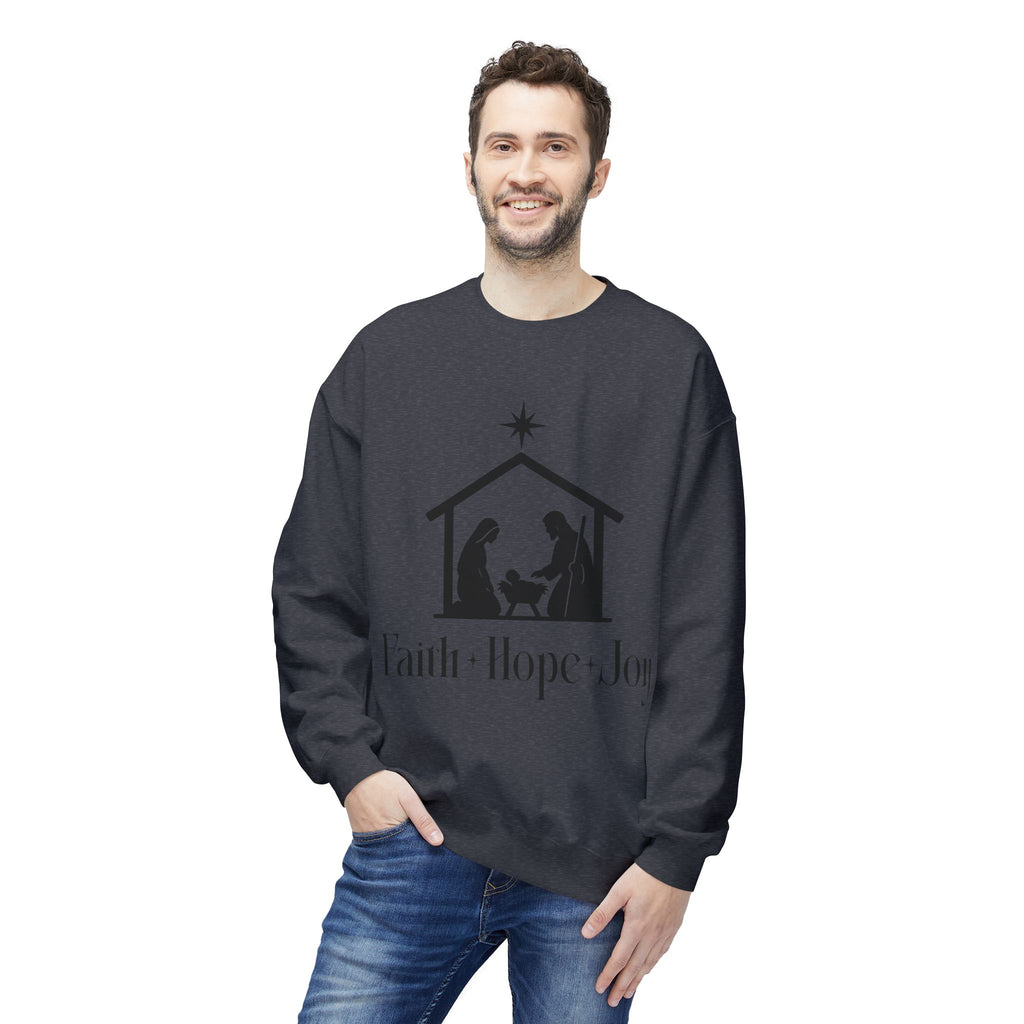 Faith • Hope • Joy Nativity Christmas Sweatshirt – Minimalist Holy Family Design
