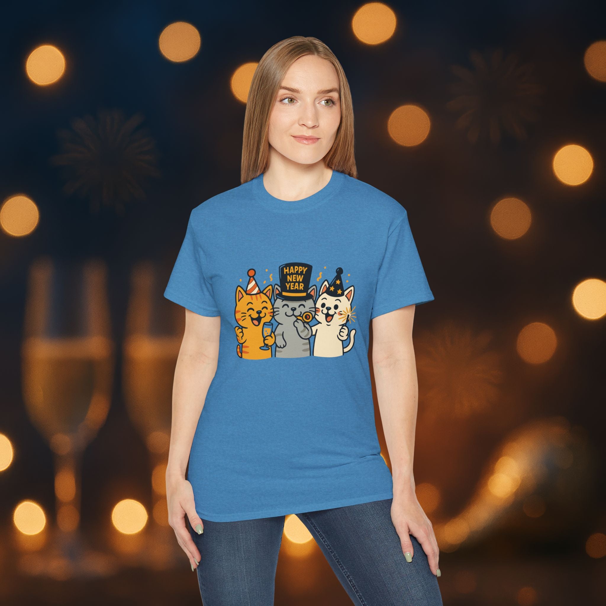 Happy New Year Cats T-Shirt – Cute Party Cats Tee | New Year’s Eve Cat Lover Shirt