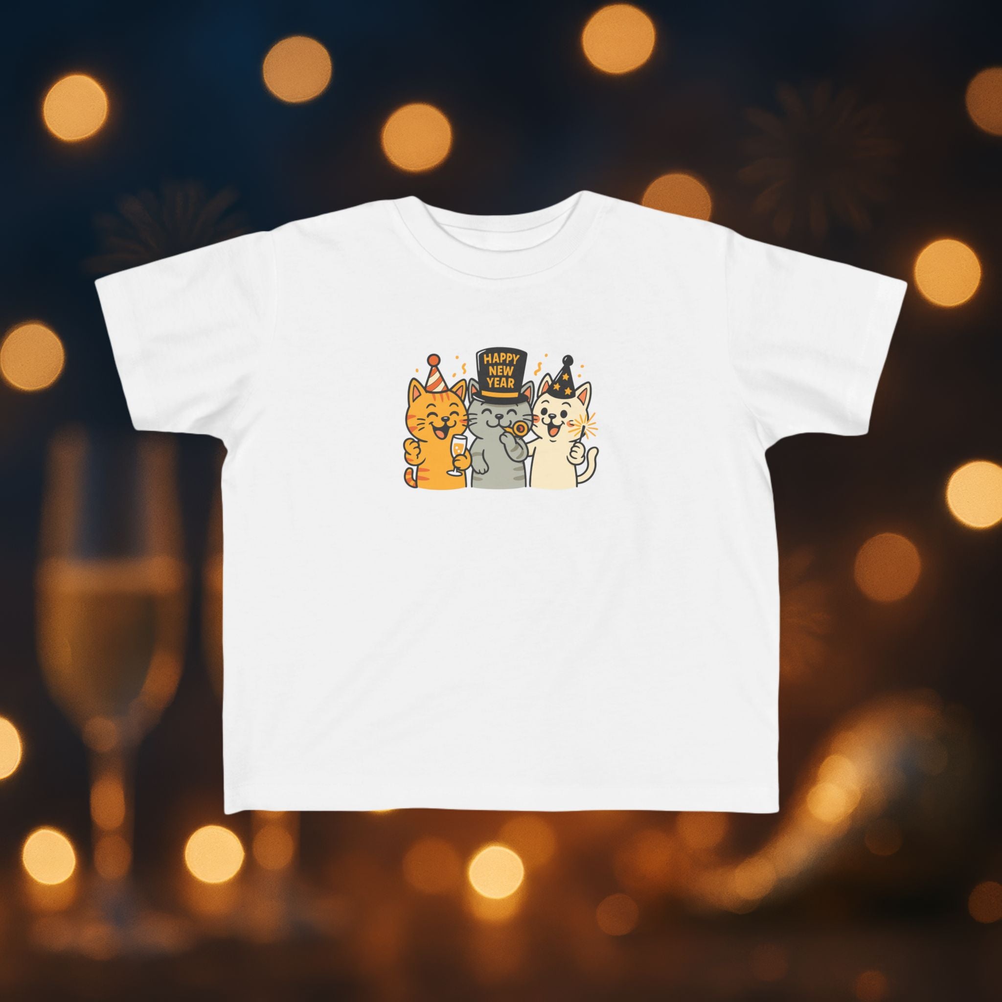 Happy New Year Cats Toddler T-Shirt – Cute Party Cats Shirt for Toddlers