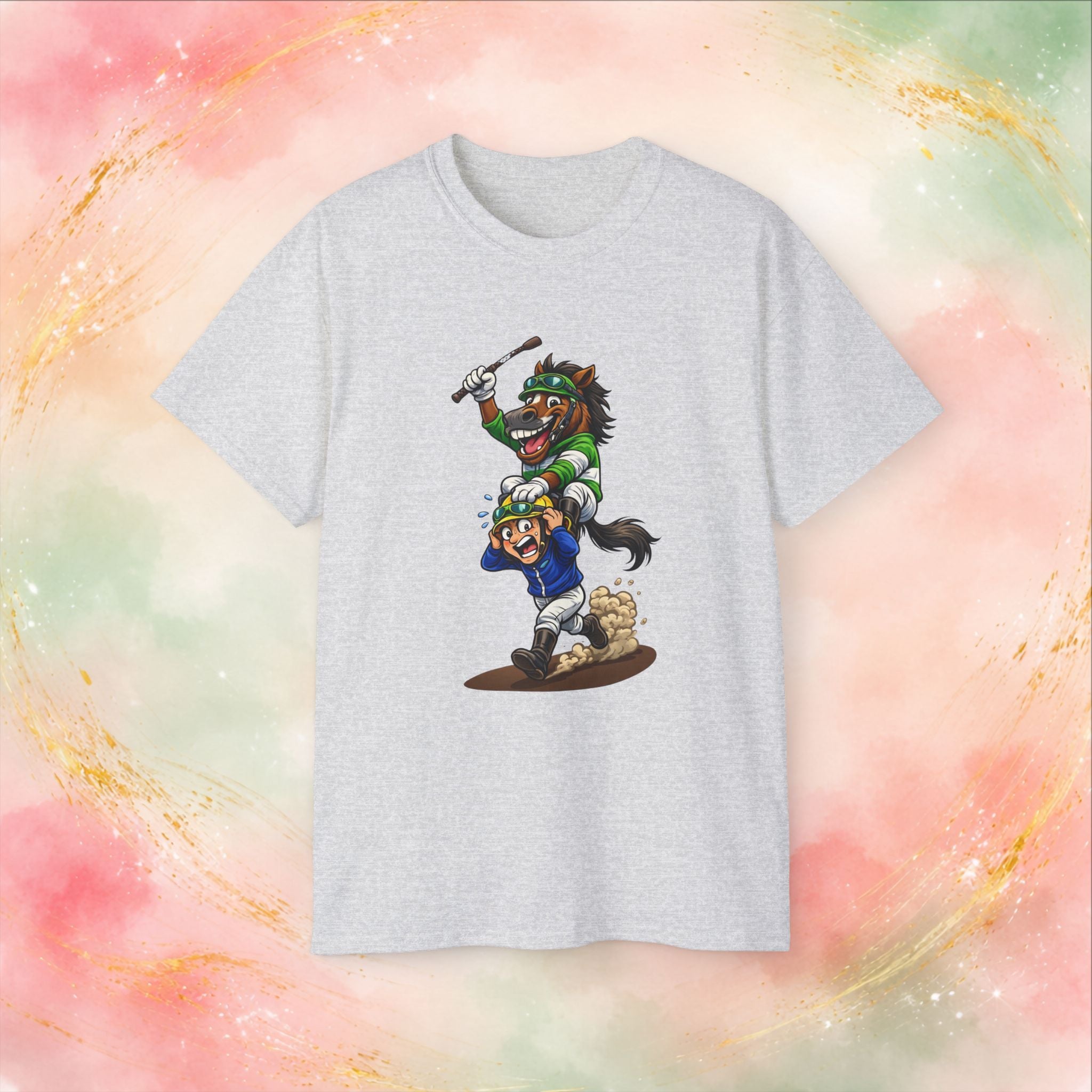 Funny Derby Horse & Jockey T-Shirt | Playful Horse Racing Graphic Tee