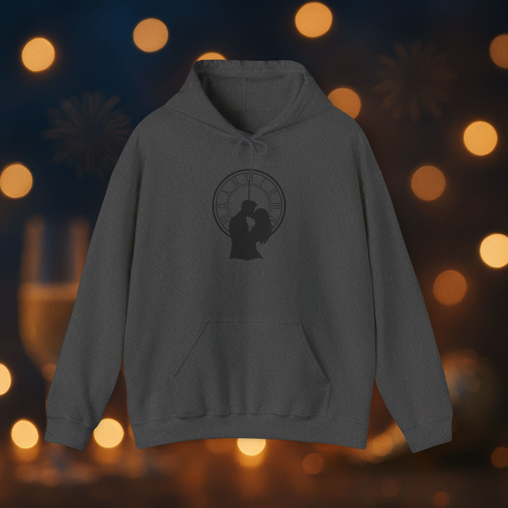 Midnight Kiss New Year’s Eve Hoodie – Romantic Clock Silhouette Pullover
