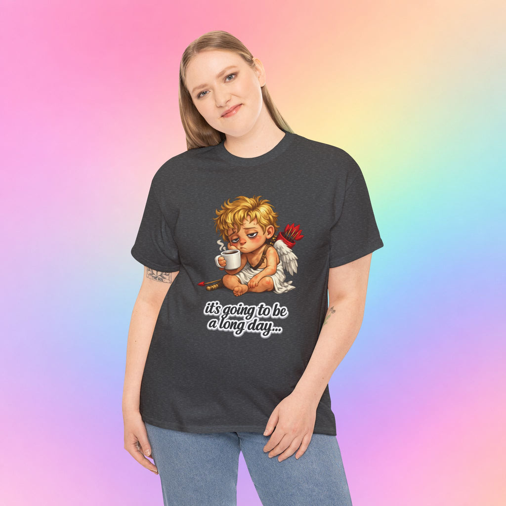 It’s Going to Be a Long Day Cupid Valentine’s Day T-Shirt – Funny Coffee Angel Tee