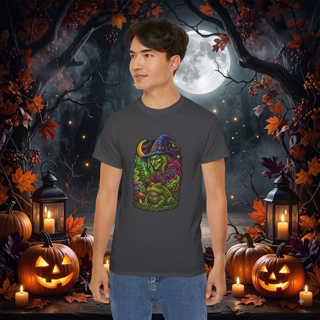 Neon Witch & Toad Halloween T-Shirt | Spooky Witchcraft Tee