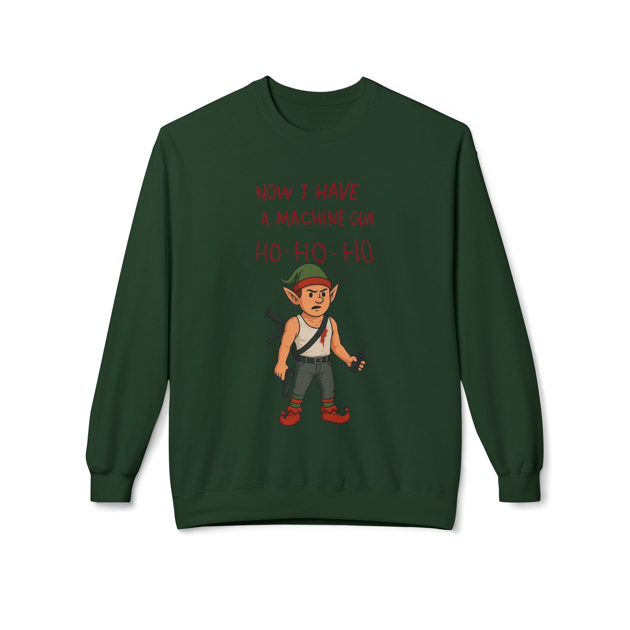 "Ho Ho Ho Machine Gun Elf Christmas Sweatshirt – Funny Die Hard Inspired Holiday Design"