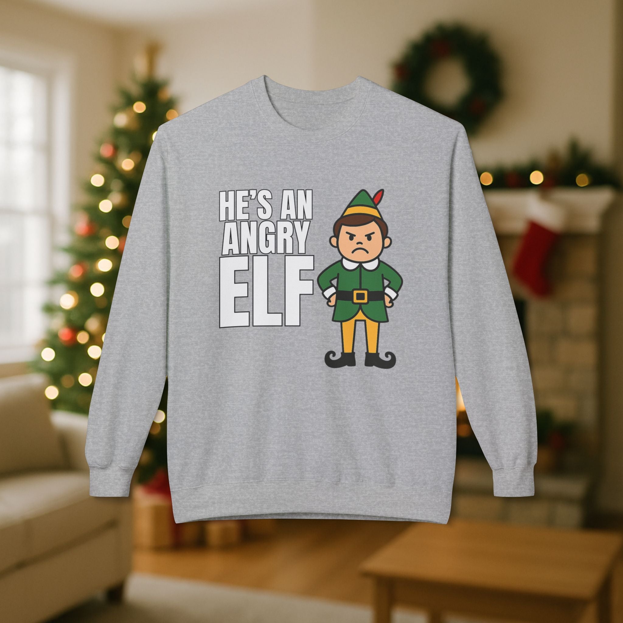 He’s an Angry Elf Christmas Sweatshirt – Funny Holiday Elf Graphic | Festive Unisex Crewneck
