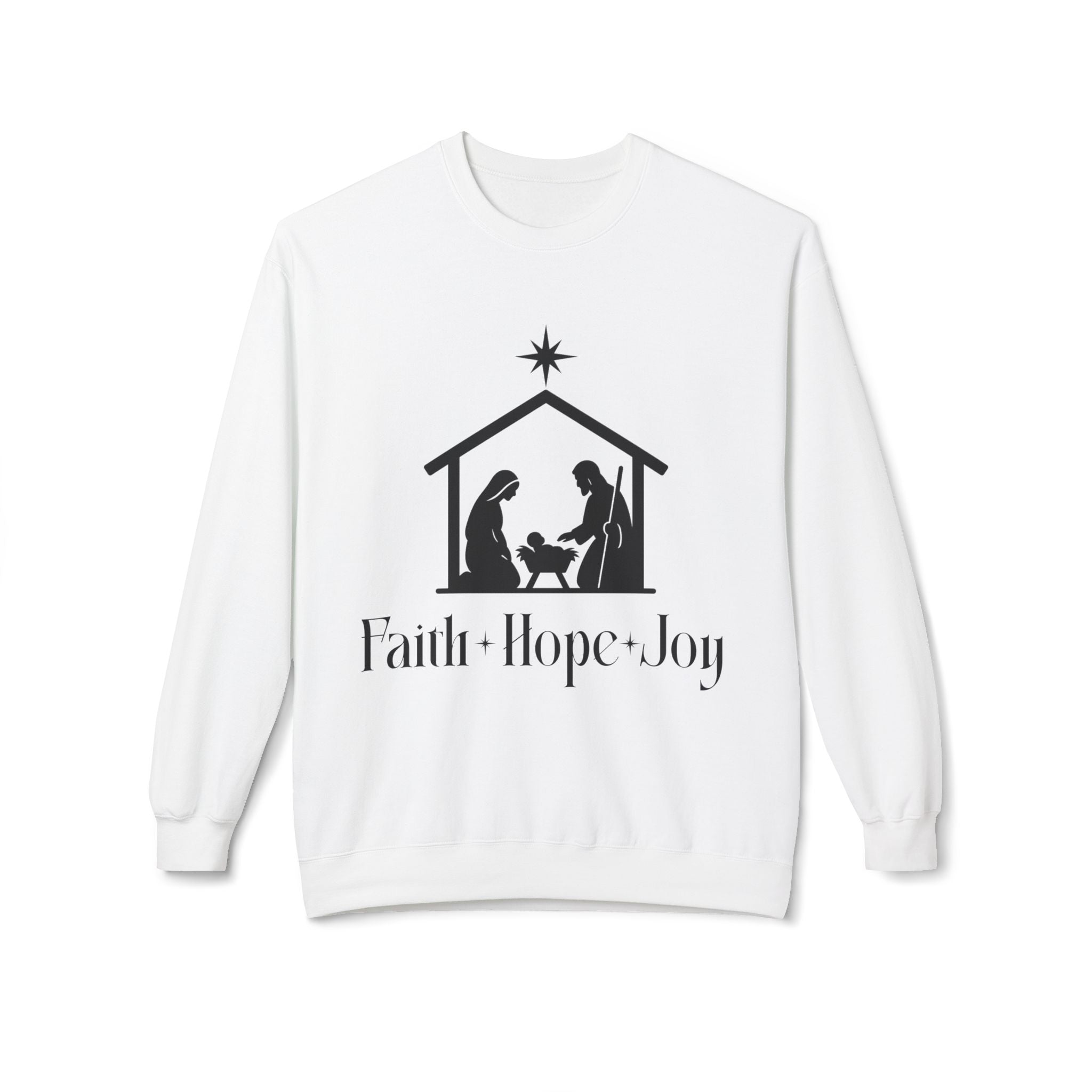 Faith • Hope • Joy Nativity Christmas Sweatshirt – Minimalist Holy Family Design