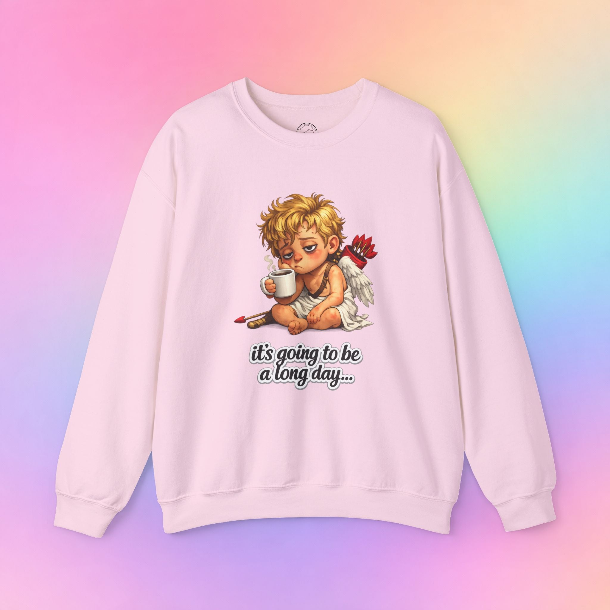 It’s Going to Be a Long Day Cupid Valentine’s Day Sweatshirt – Funny Coffee Angel Pullover