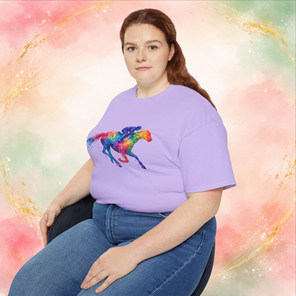 Kentucky Derby Watercolor Horse & Jockey T-Shirt | Colorful Race Day Graphic Tee