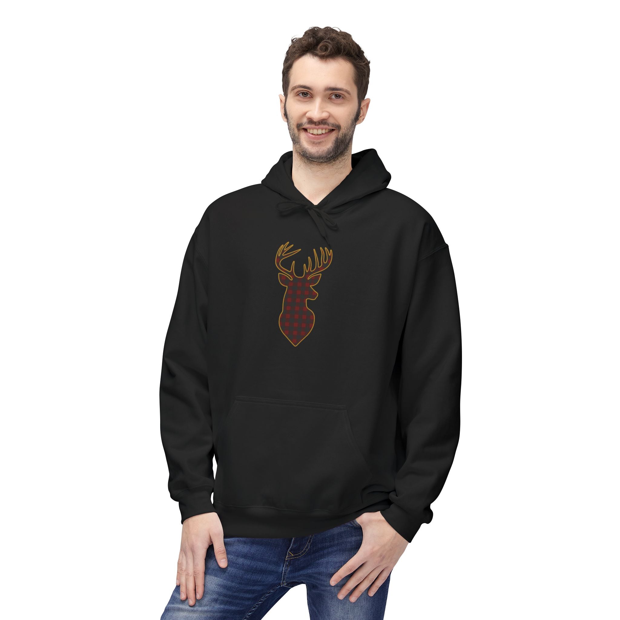 Buffalo Plaid Deer Silhouette Christmas Hoodie