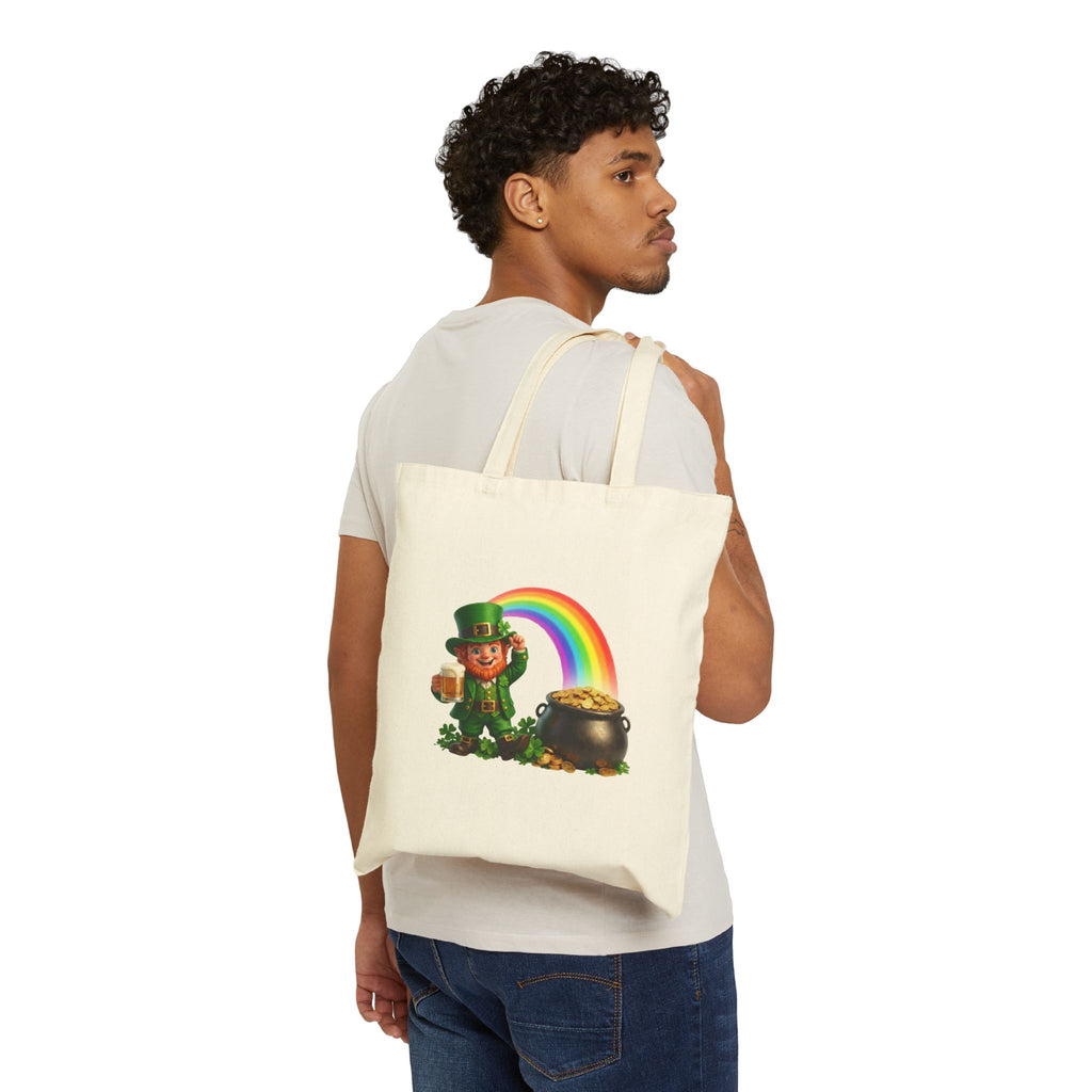 Lucky Leprechaun Rainbow Gold St. Patrick’s Day Canvas Tote Bag | Irish Shamrock Carryall