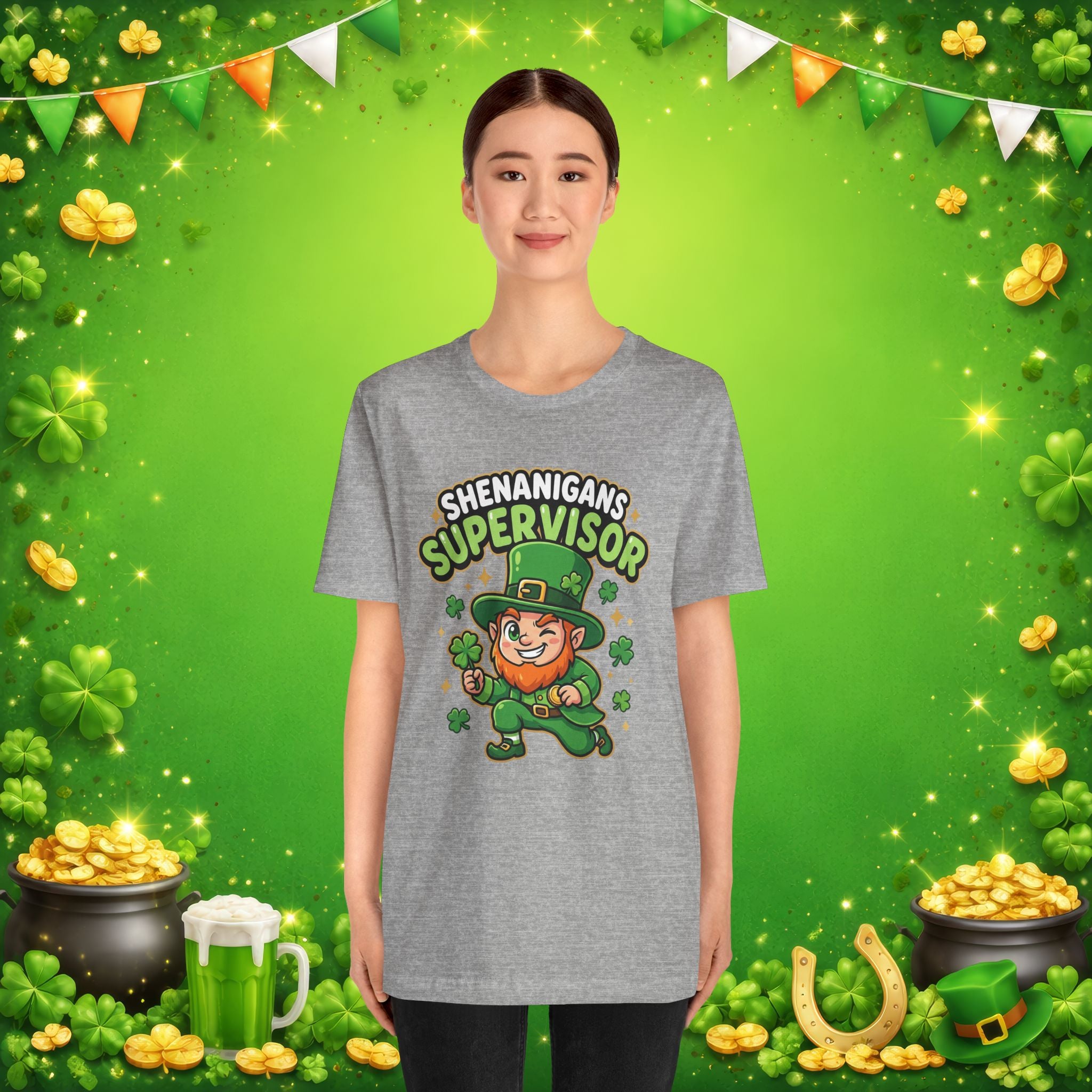 Shenanigans Supervisor T-Shirt – Funny St. Patrick’s Day Leprechaun Adult Unisex Tee