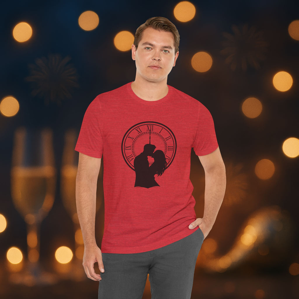 Midnight Kiss New Year’s Eve T-Shirt – Romantic Clock Silhouette Celebration Tee