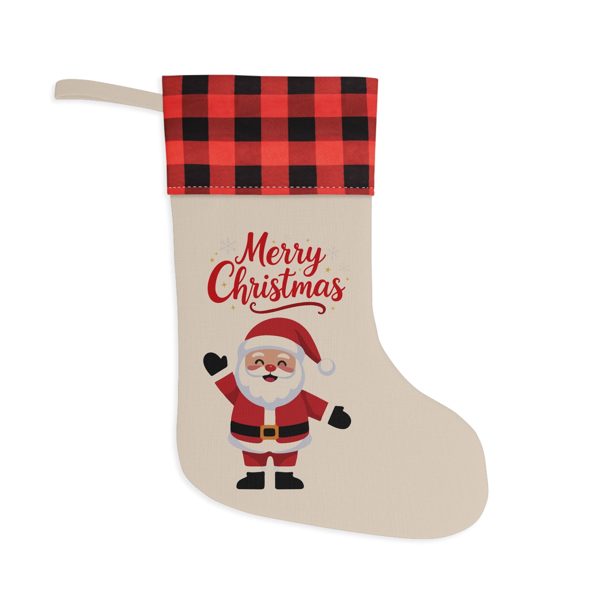Buffalo Plaid “Merry Christmas” Santa Stocking – Festive Holiday Decor