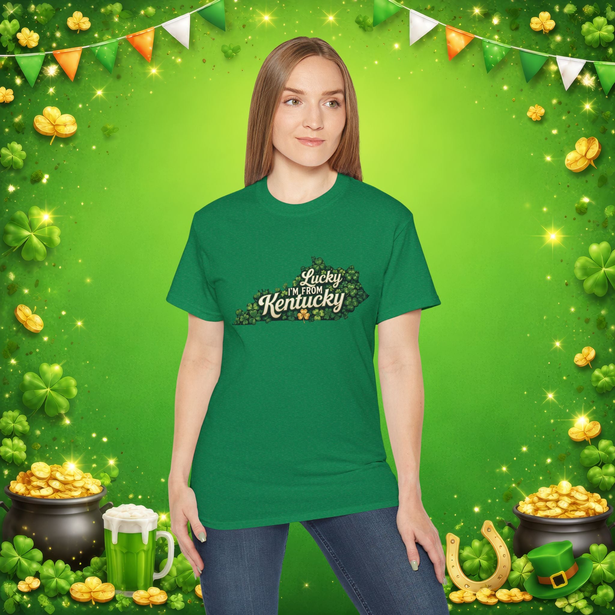 Lucky I’m From Kentucky T-Shirt – St. Patrick’s Day Shamrock Kentucky Shirt – Irish Bluegrass Pride Graphic Tee