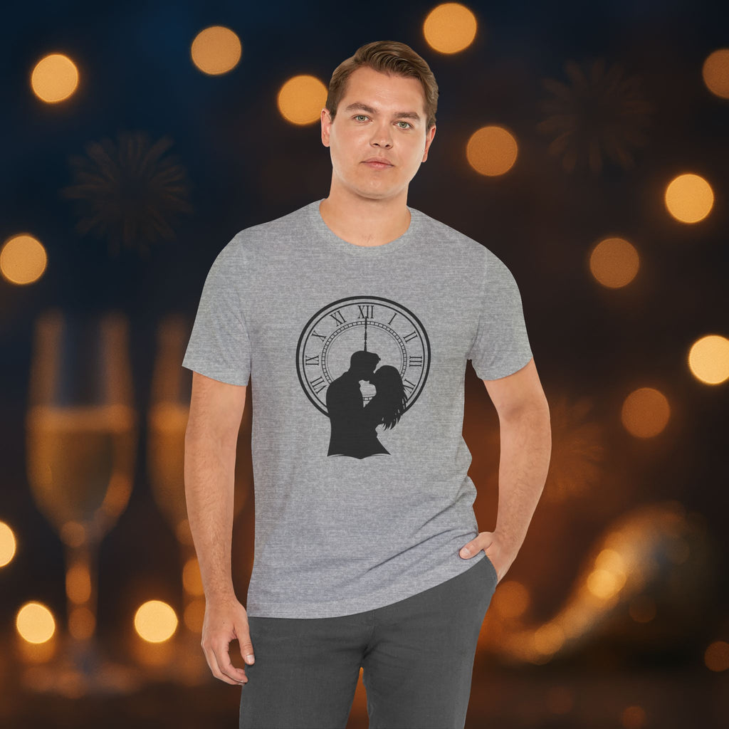 Midnight Kiss New Year’s Eve T-Shirt – Romantic Clock Silhouette Celebration Tee