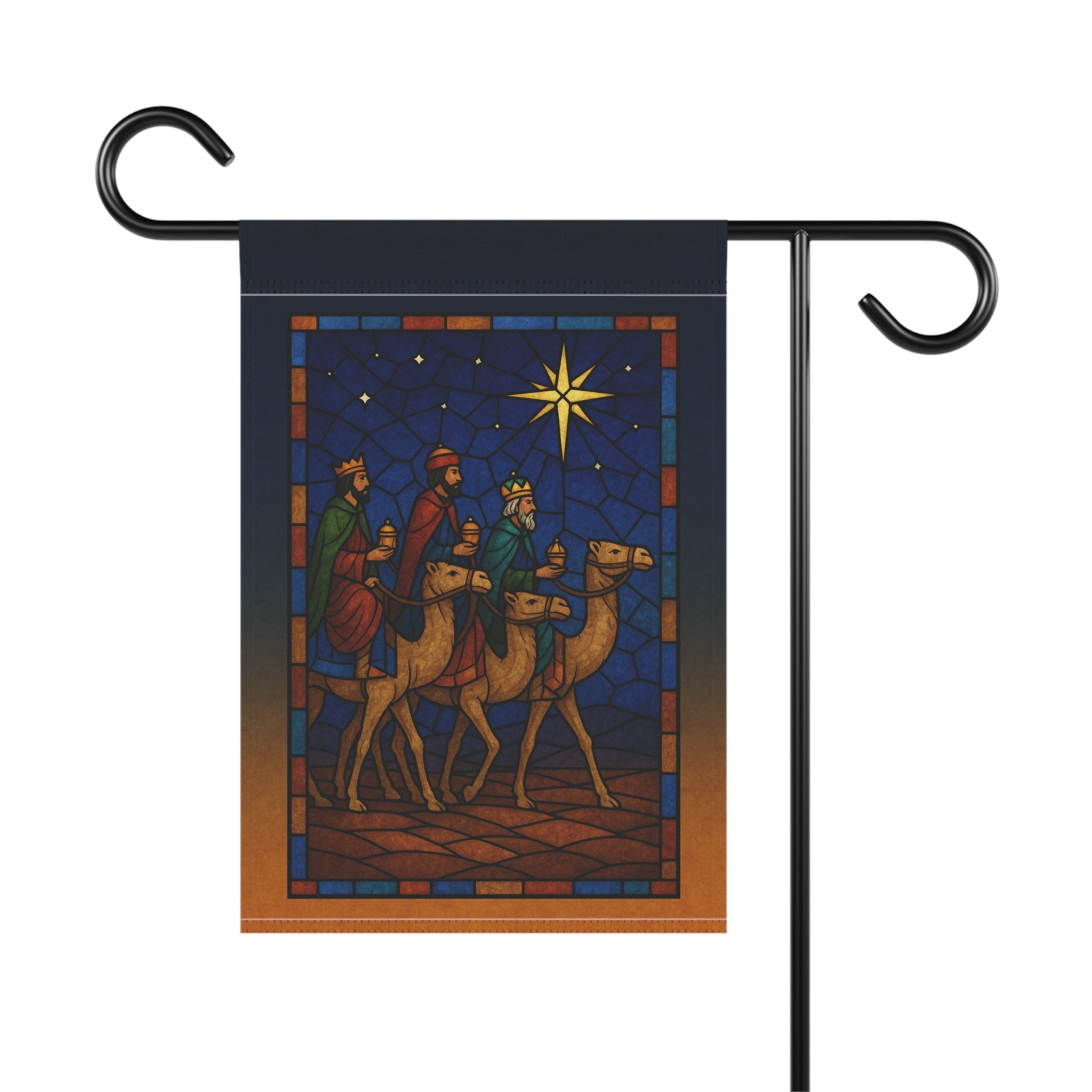 Three Wise Men Christmas Garden Flag – Stained Glass Nativity Design