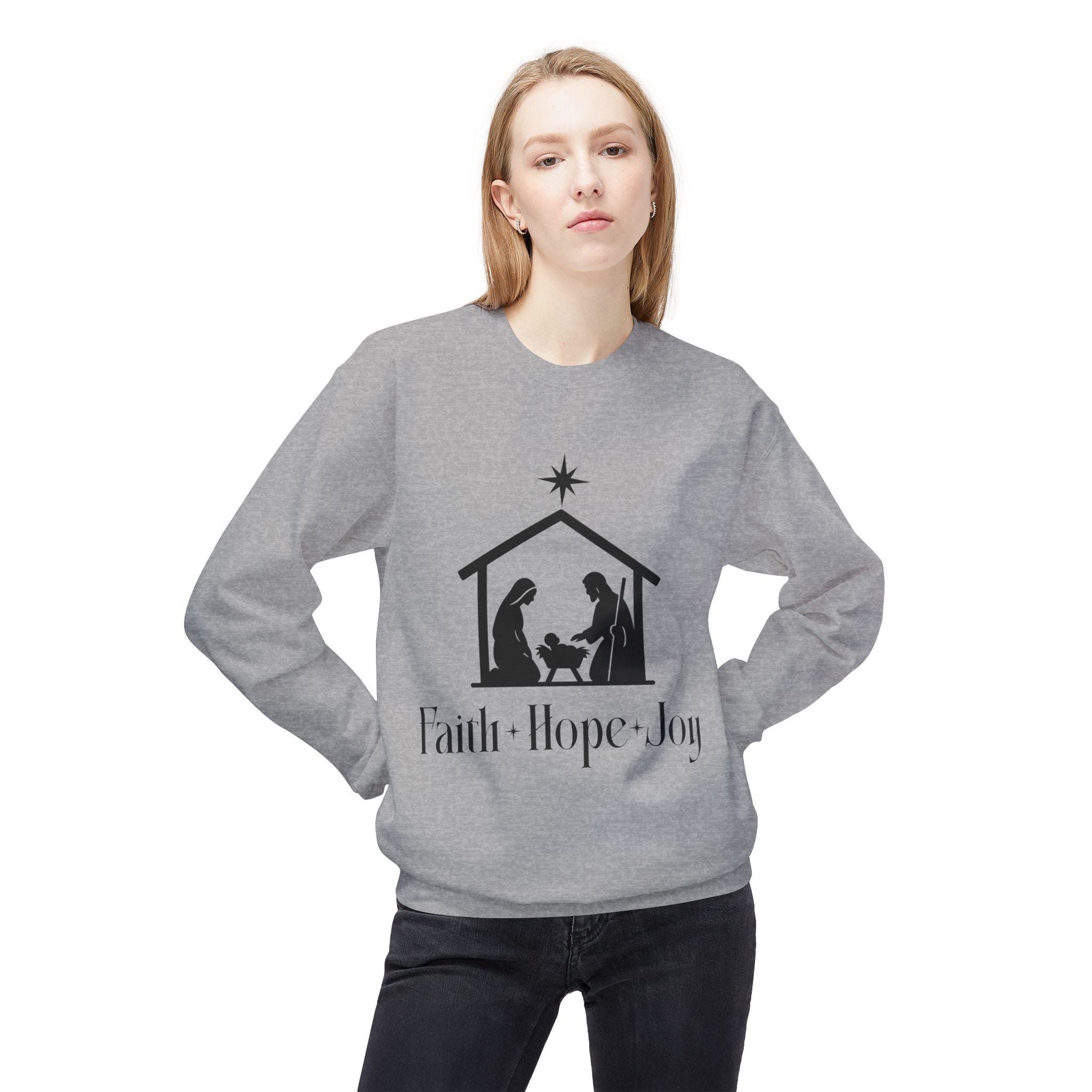 Faith • Hope • Joy Nativity Christmas Sweatshirt – Minimalist Holy Family Design