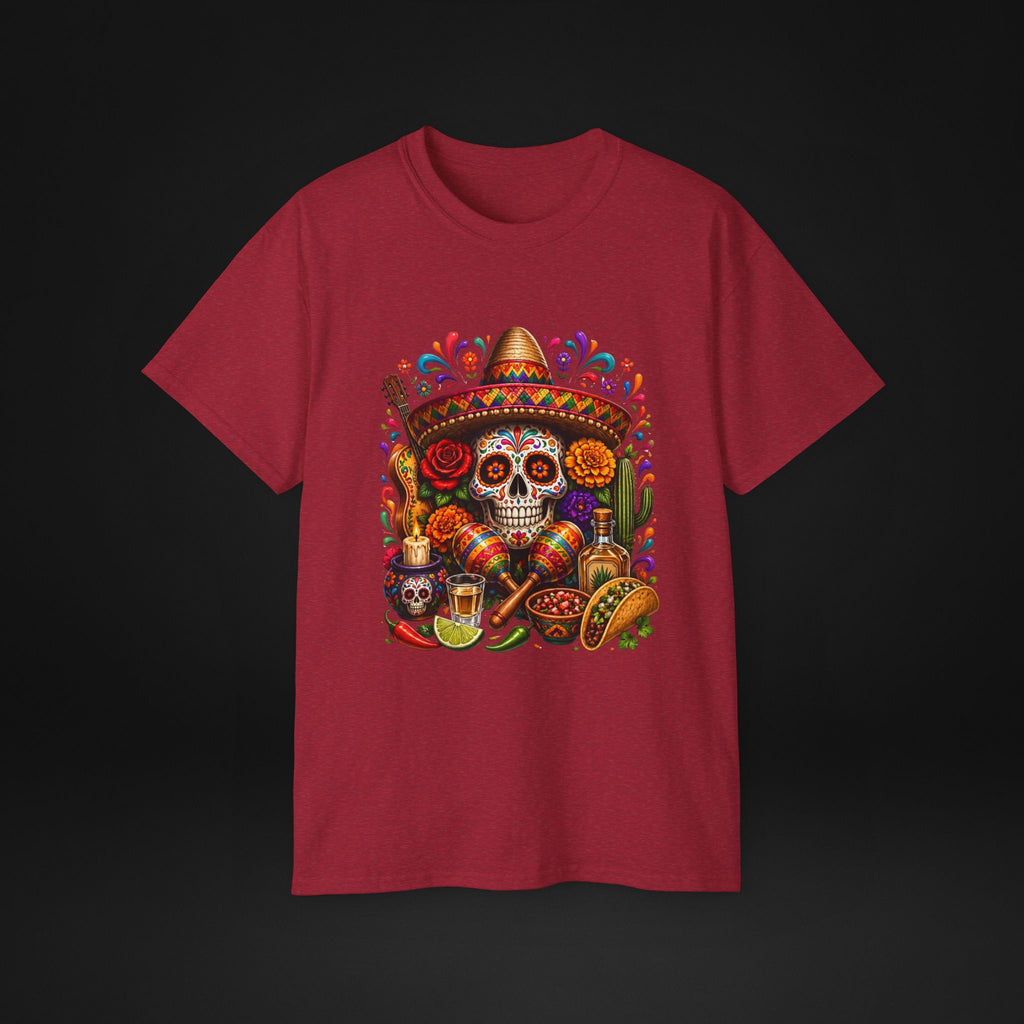 Cinco de Mayo Sugar Skull T-Shirt – Fiesta Sombrero Taco & Tequila Graphic Tee